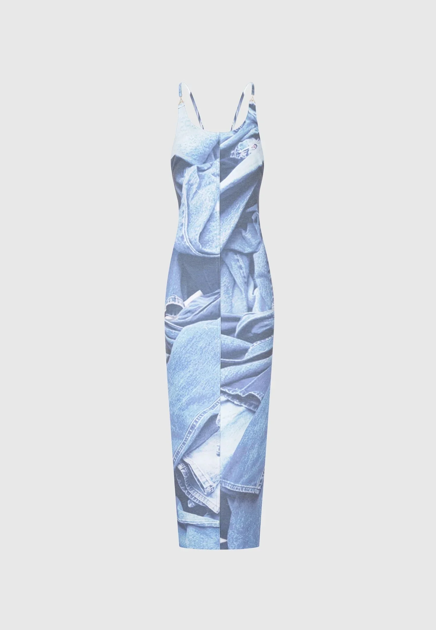 Printed Denim Effect Maxi Dress - Blue - Image 8