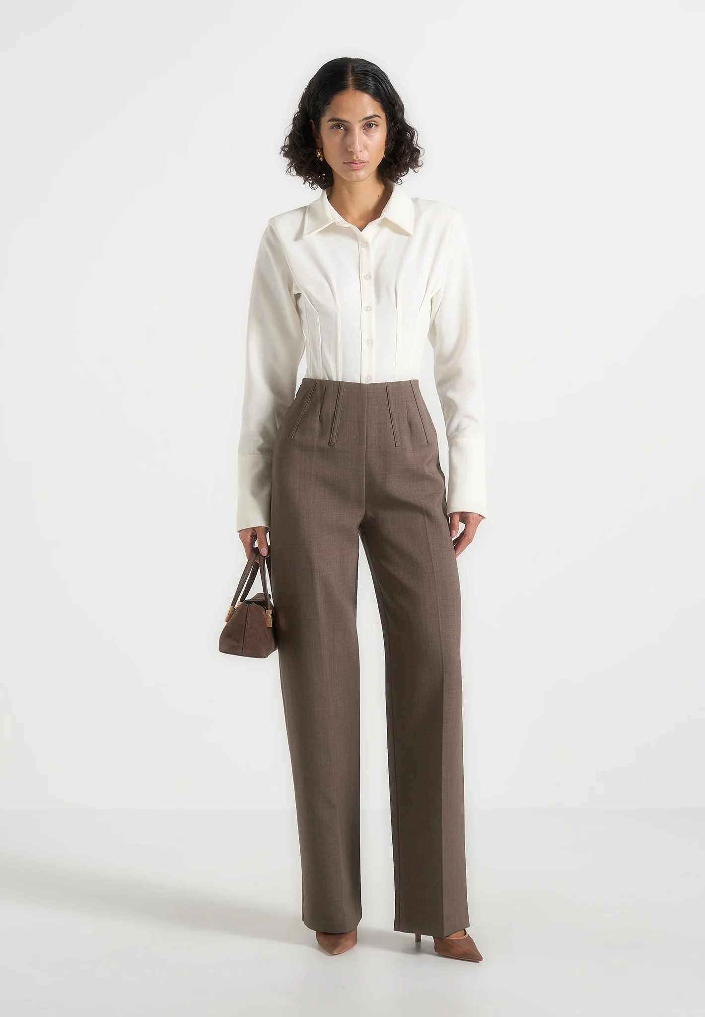 Rafaela - Corset Waist Tailored Trousers - Taupe - Image 2