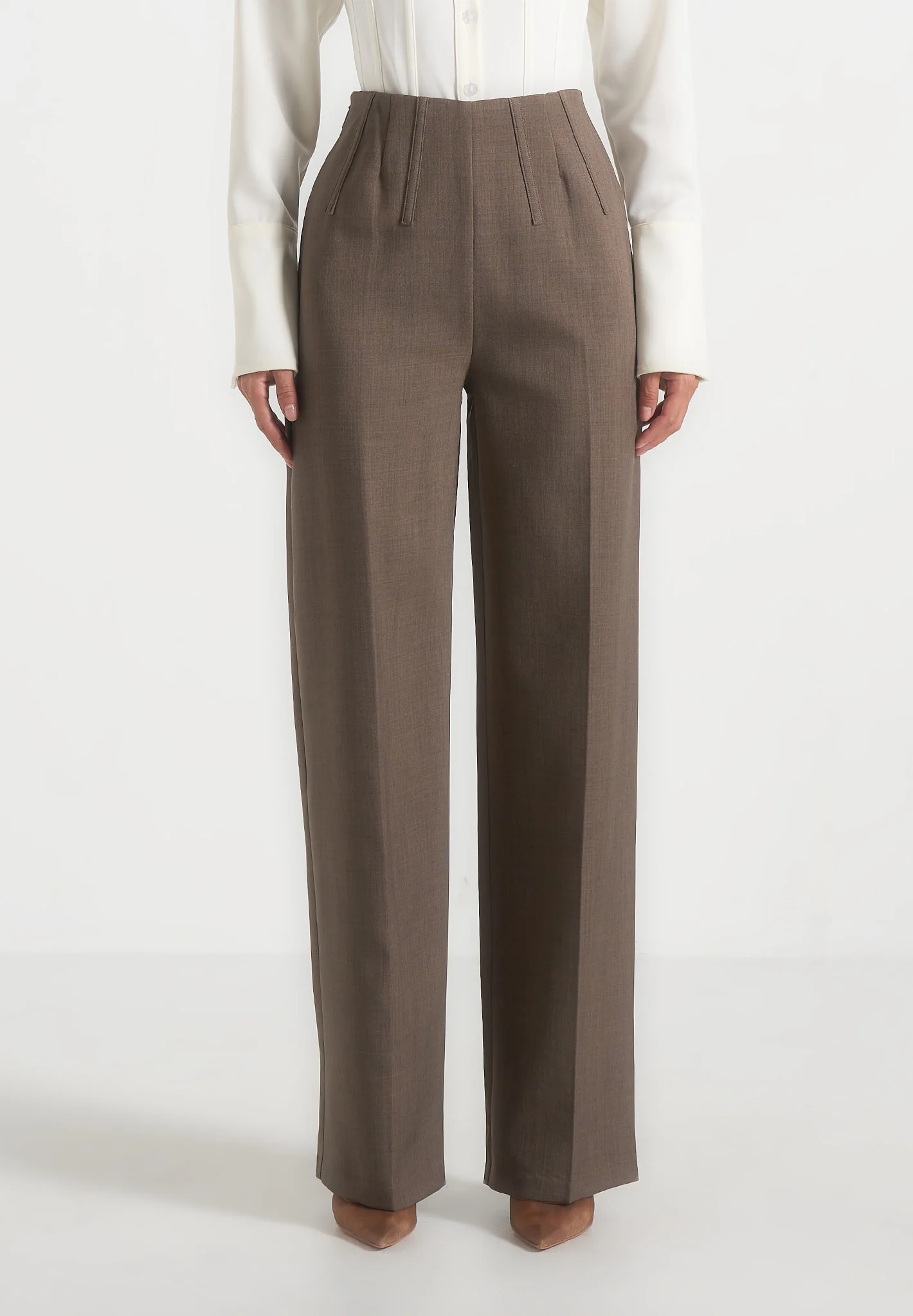 Rafaela - Corset Waist Tailored Trousers - Taupe - Image 4
