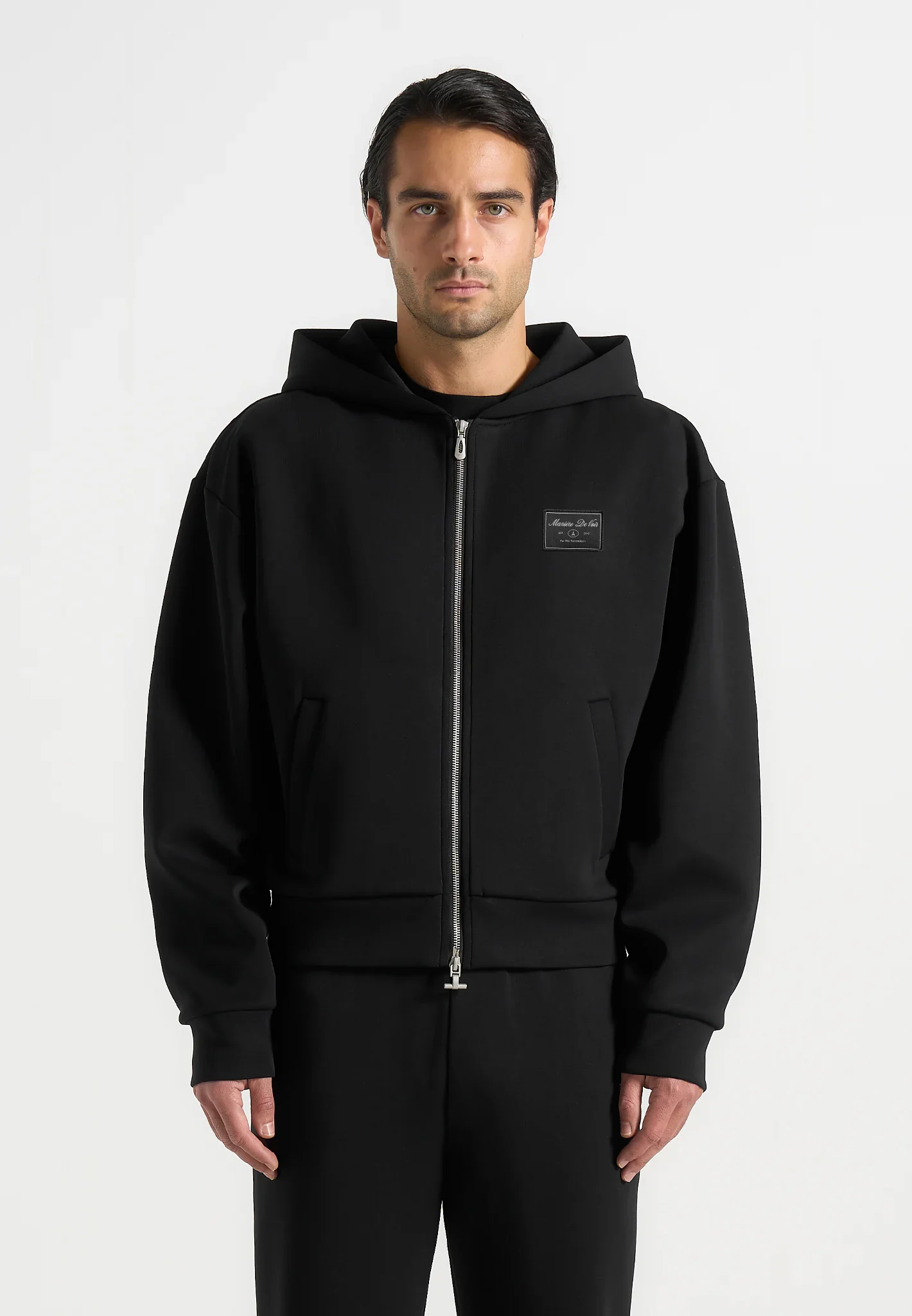 Ray - Unisex Neoprene Cropped Zip Hoodie - Black - Image 10