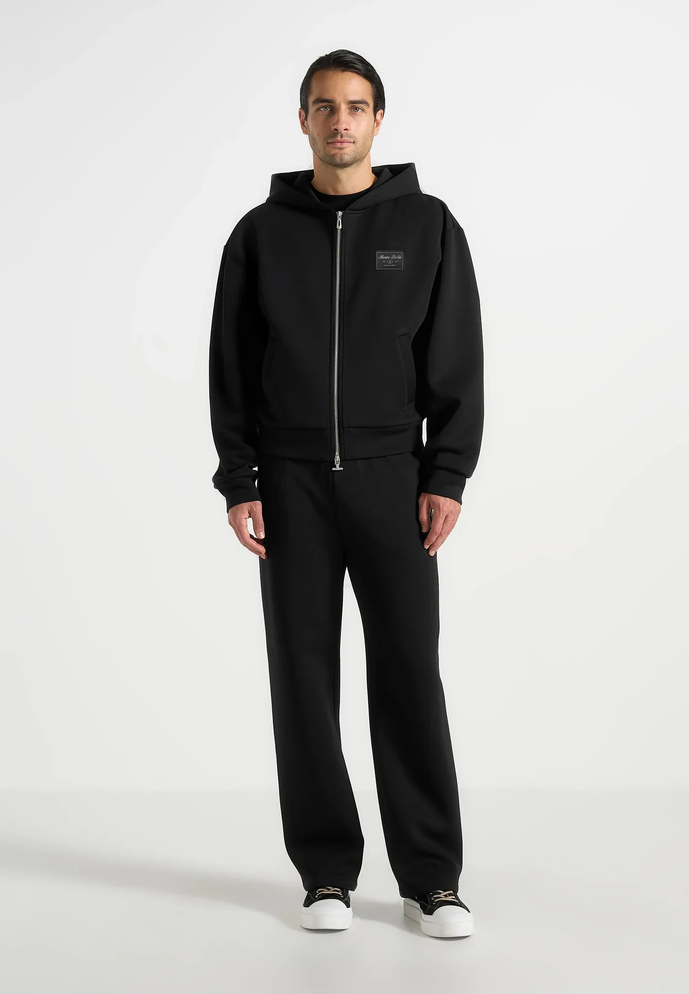 Ray - Unisex Neoprene Cropped Zip Hoodie - Black - Image 4