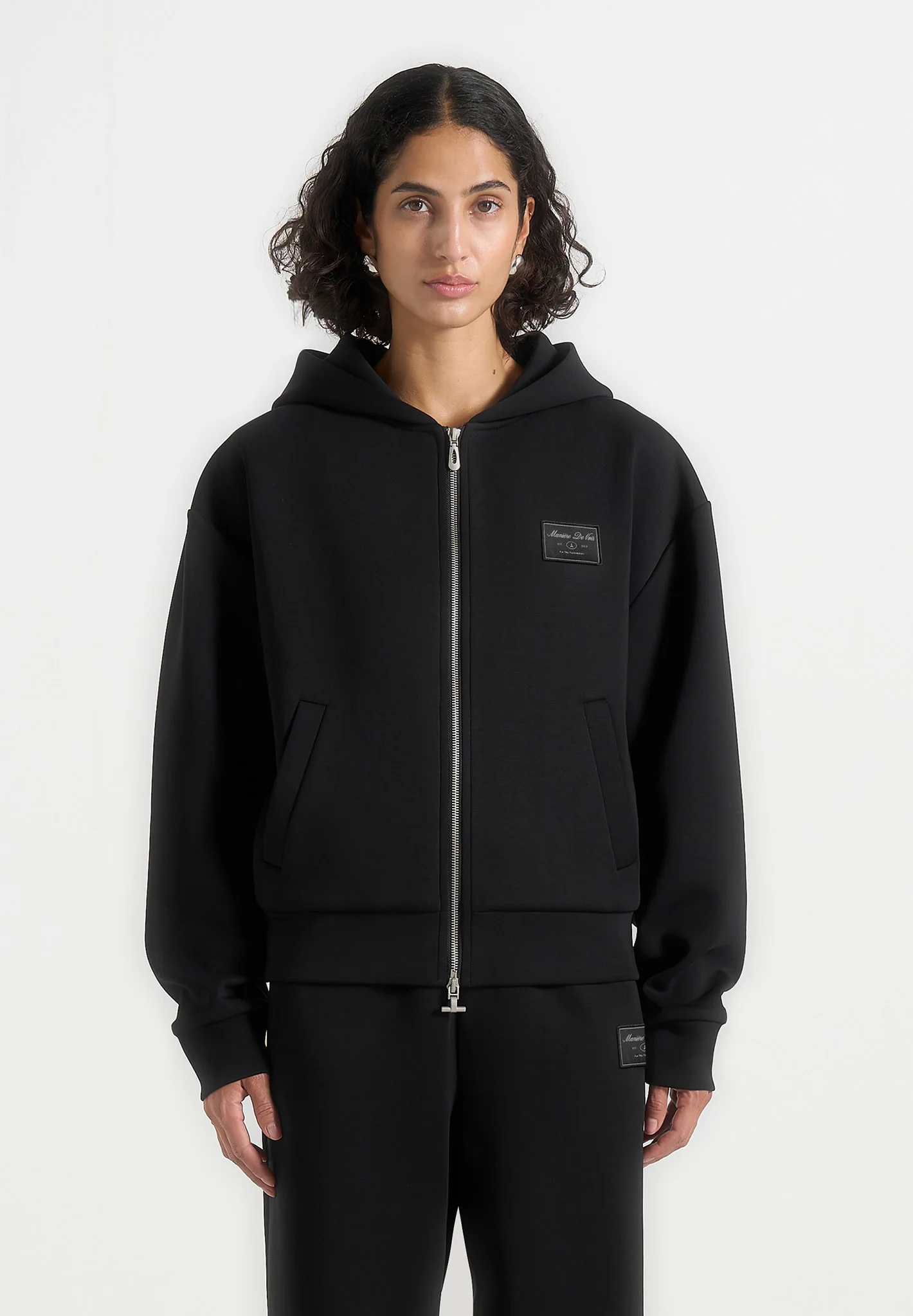 Ray - Unisex Neoprene Cropped Zip Hoodie - Black - Image 9