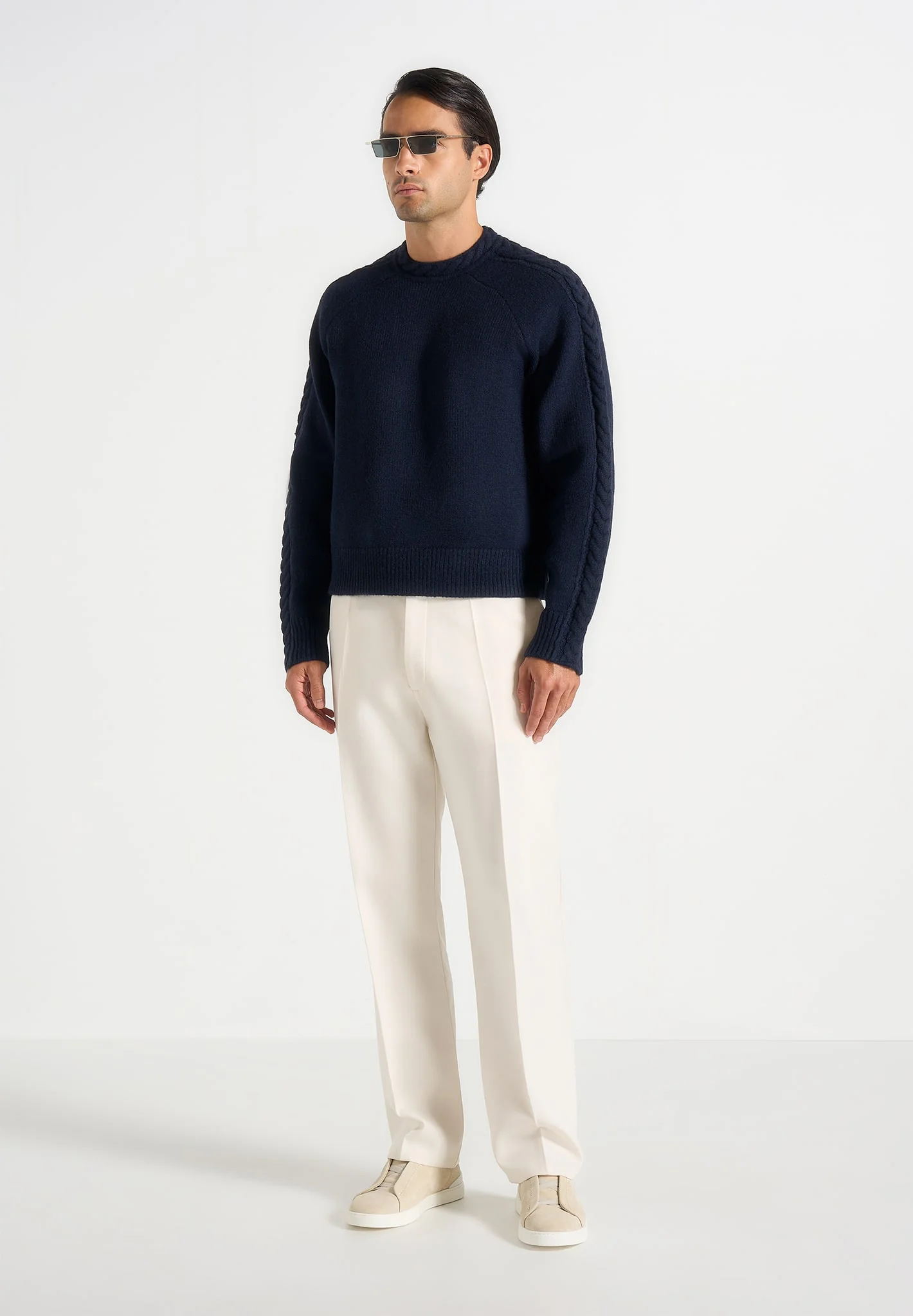 Raymond - Plait Detail Raglan Knit Jumper - Navy - Image 3