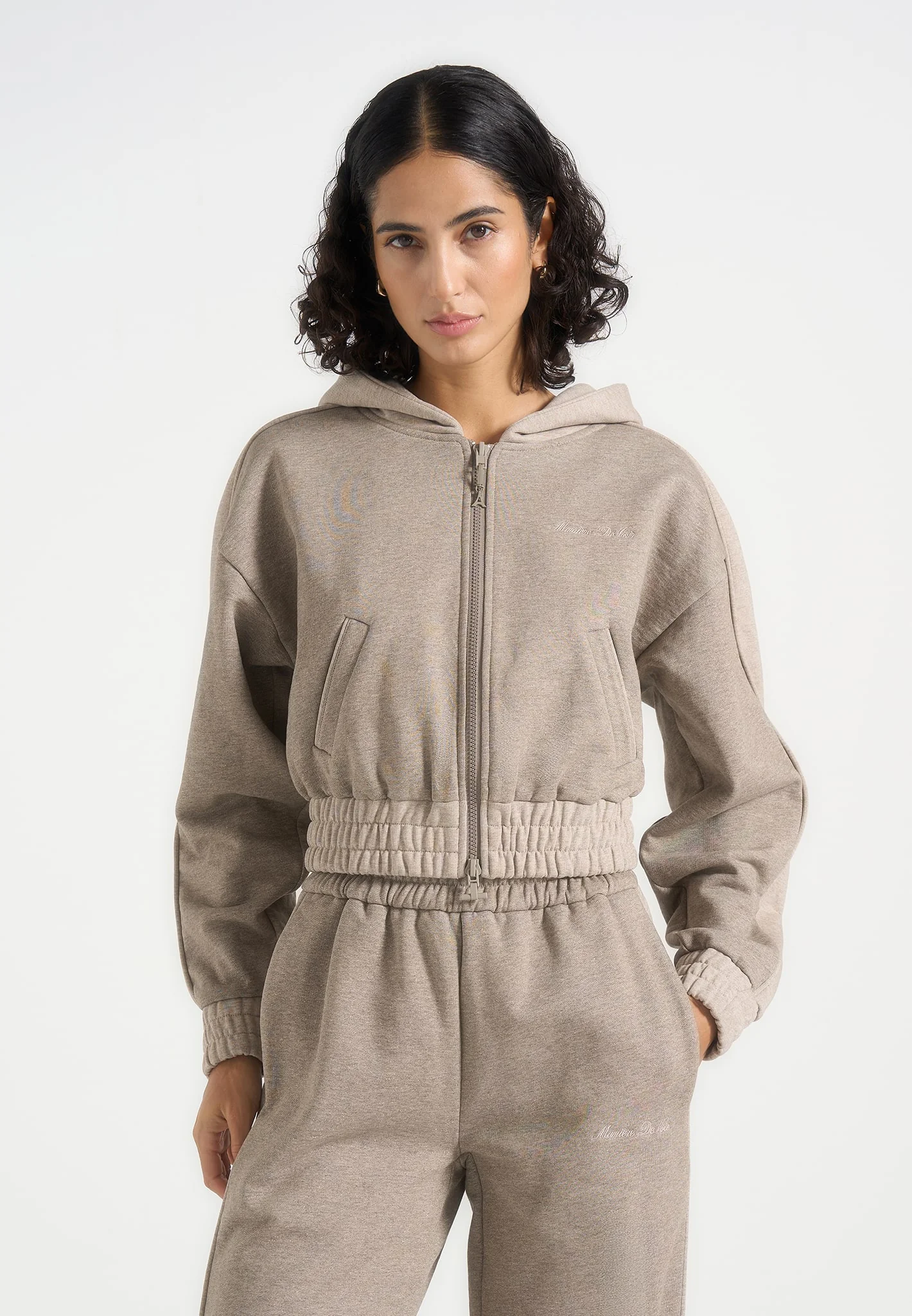 Rayna - Two Tone Relaxed Zip Through Hoodie - Taupe