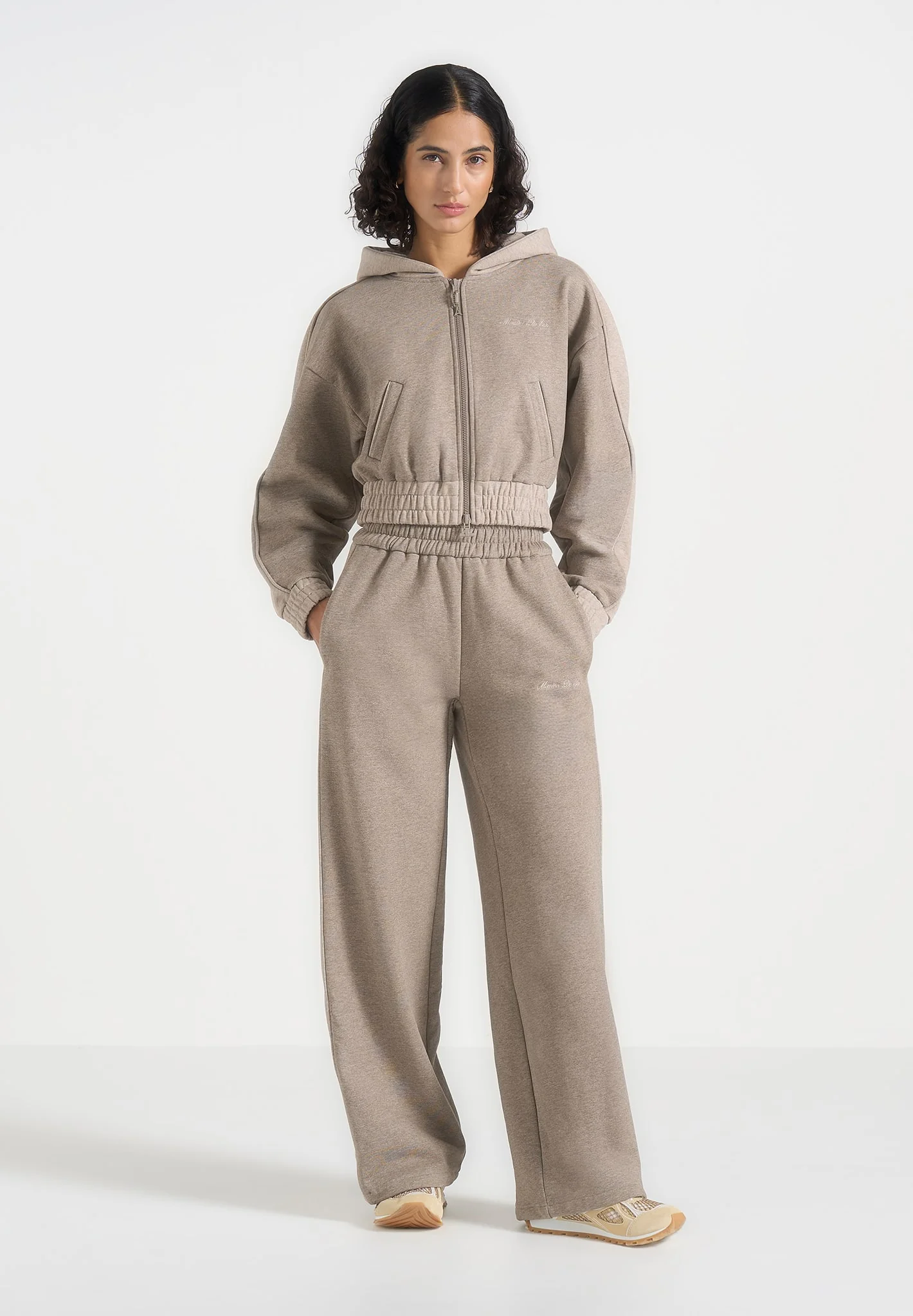 Rayna - Two Tone Relaxed Zip Through Hoodie - Taupe - Image 2