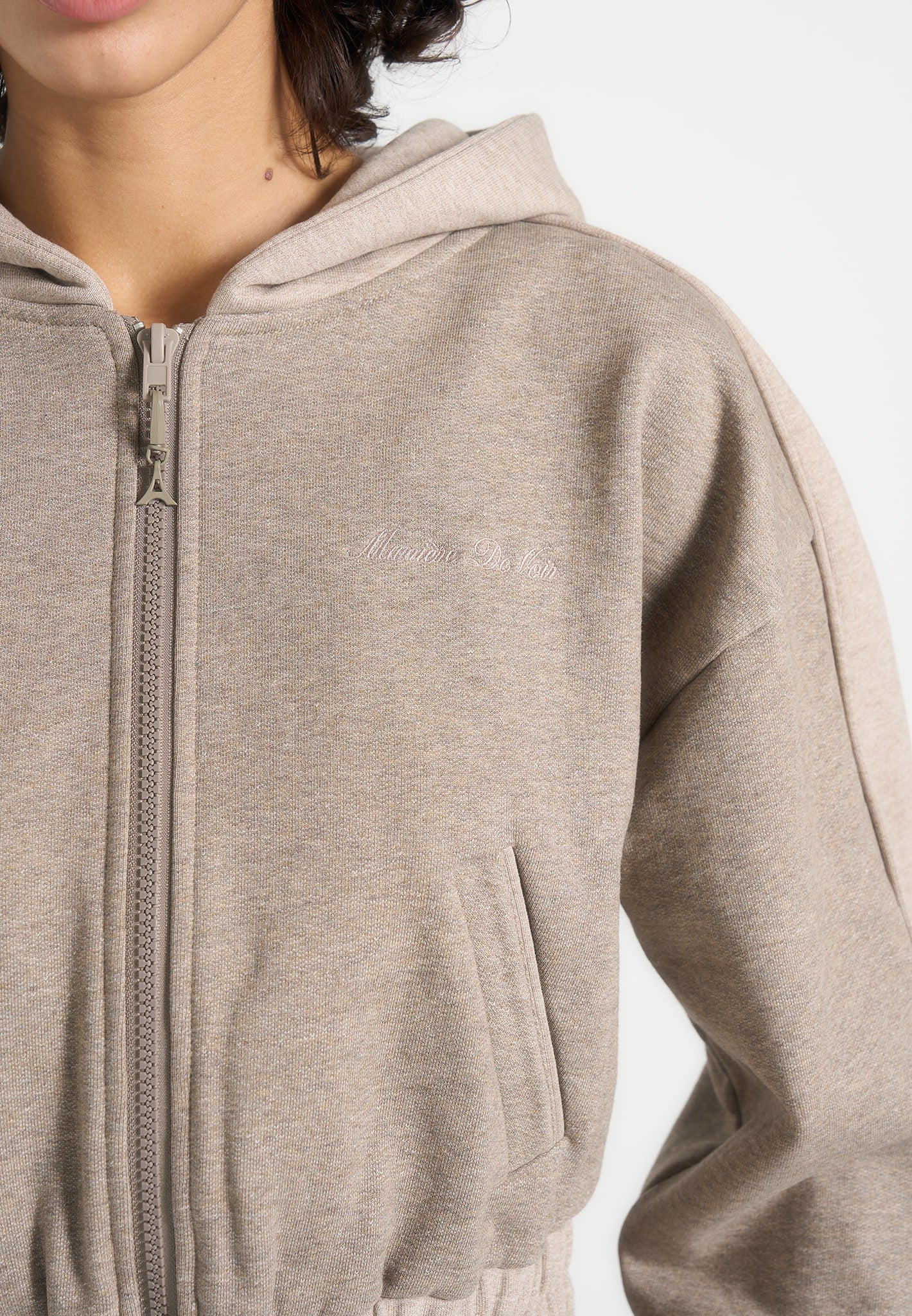 Rayna - Two Tone Relaxed Zip Through Hoodie - Taupe - Image 3