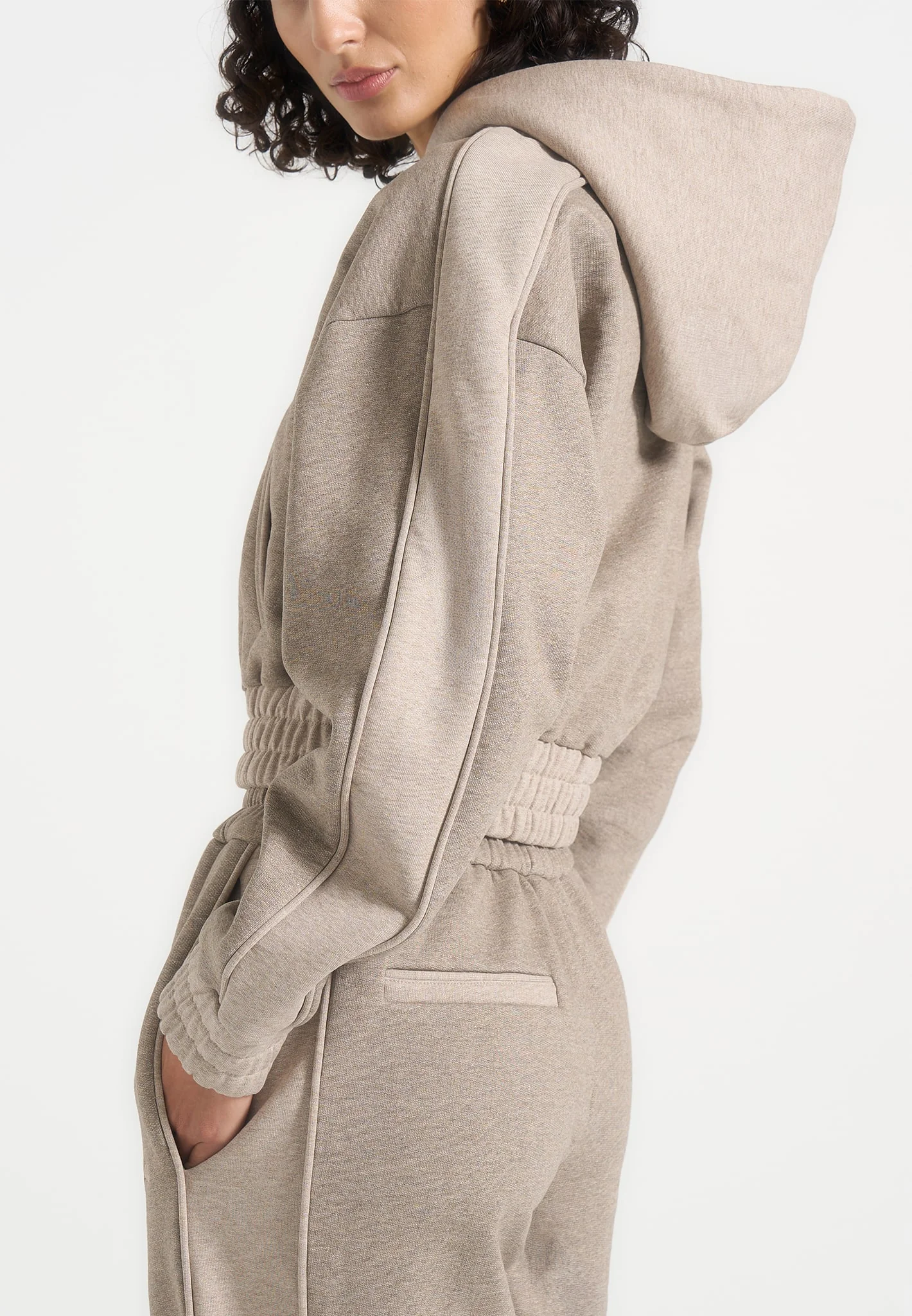 Rayna - Two Tone Relaxed Zip Through Hoodie - Taupe - Image 4