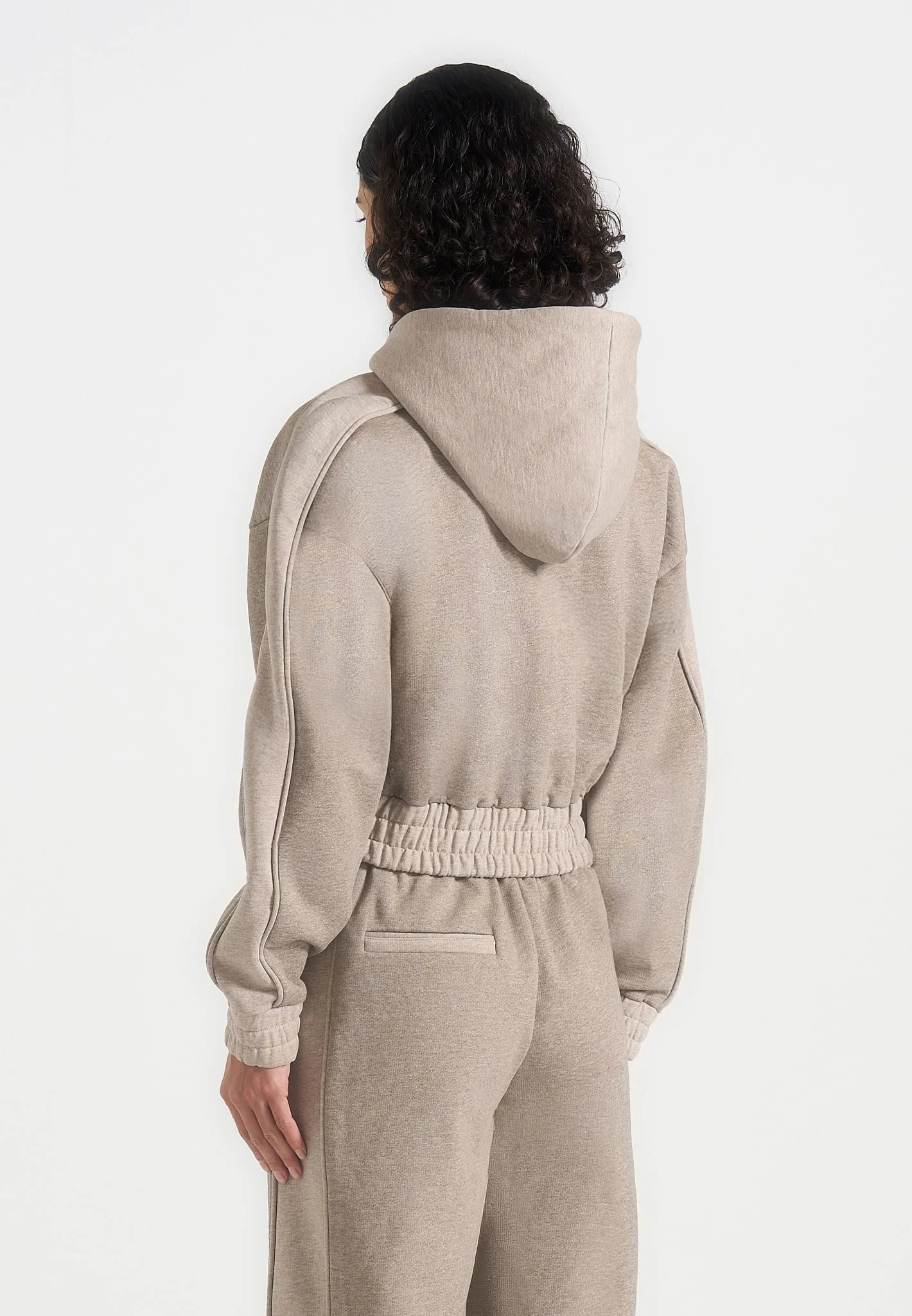 Rayna - Two Tone Relaxed Zip Through Hoodie - Taupe - Image 5