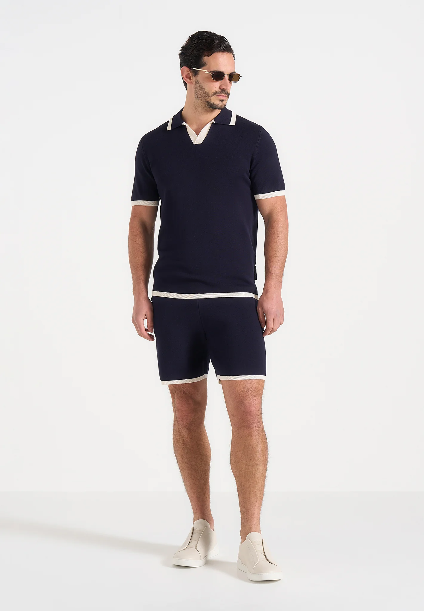 Regis - Contrast Detail Knit Shorts - Navy