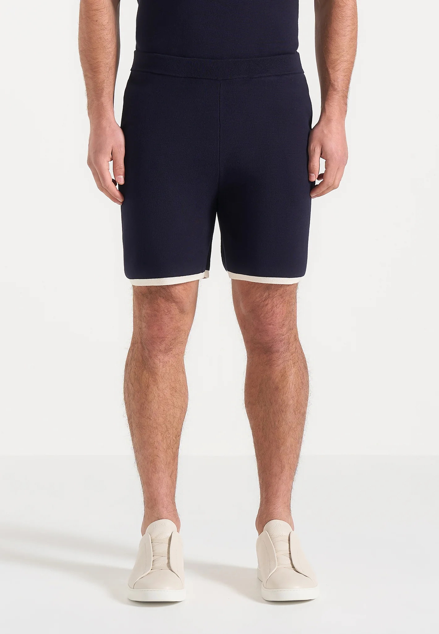 Regis - Contrast Detail Knit Shorts - Navy - Image 2
