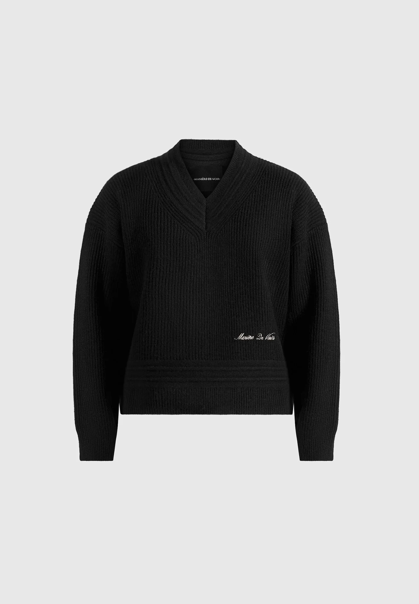 Remi - V-Neck Signature Knit Jumper - Black - Image 5