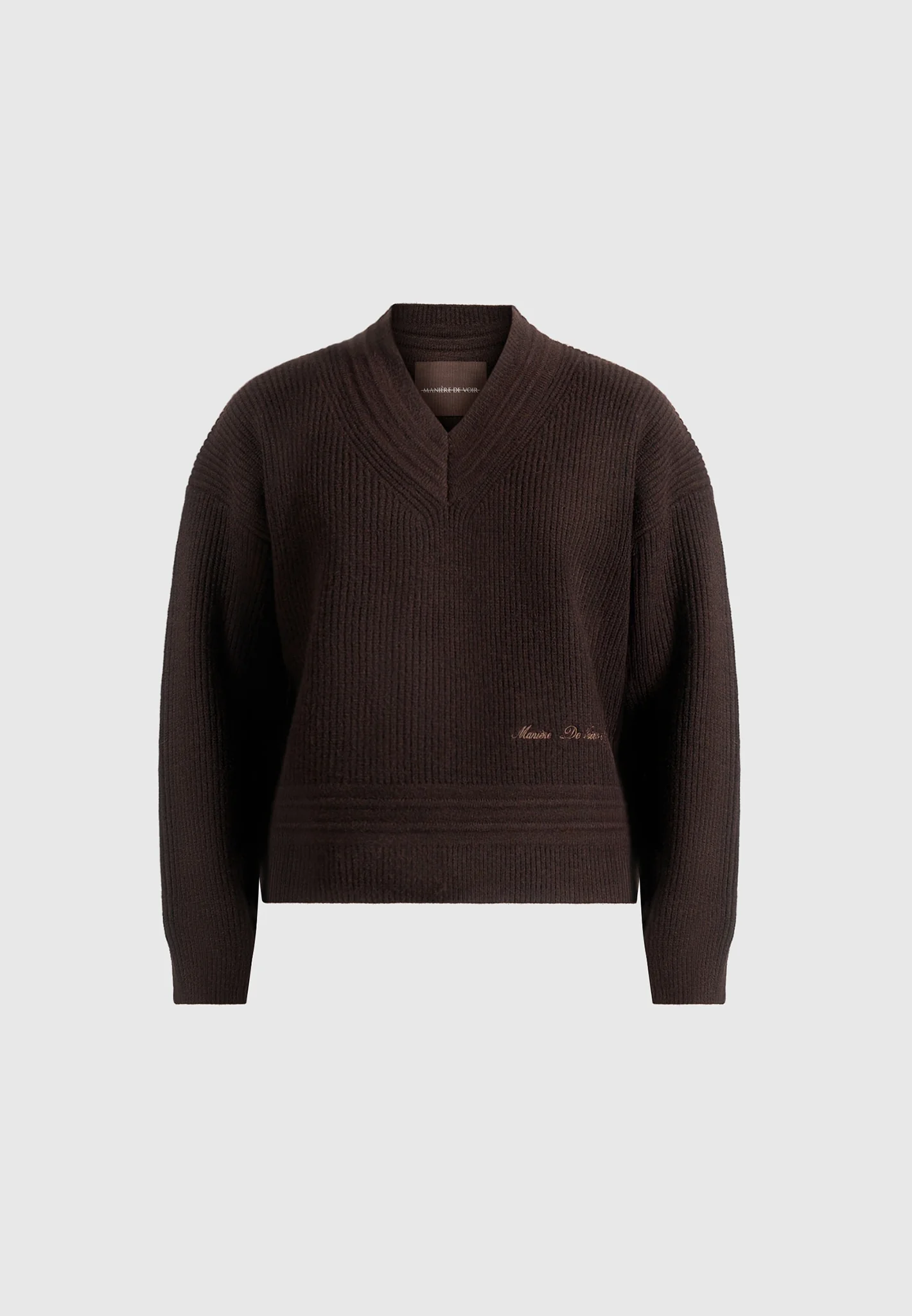 Remi - V-Neck Signature Knit Jumper - Brown - Image 5
