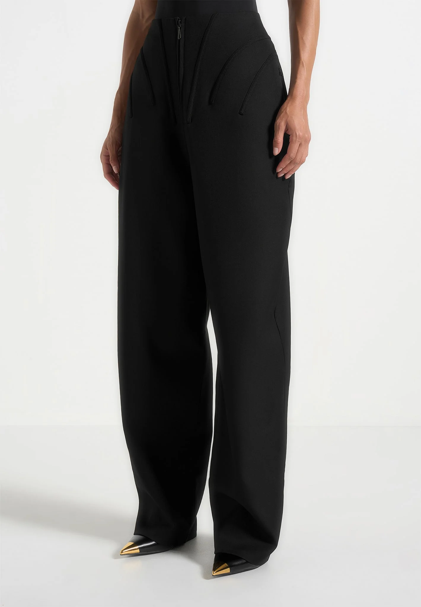 Rena - High Waisted Corset Sculptural Trousers - Black - Image 4
