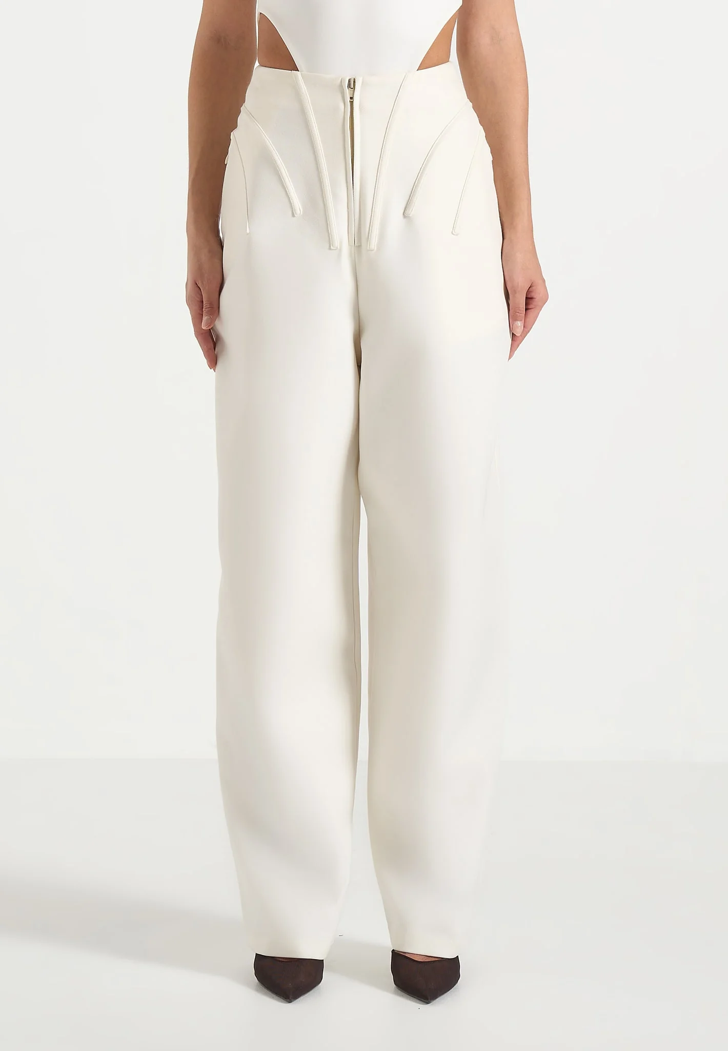Rena - High Waisted Corset Sculptural Trousers - Off White - Image 3