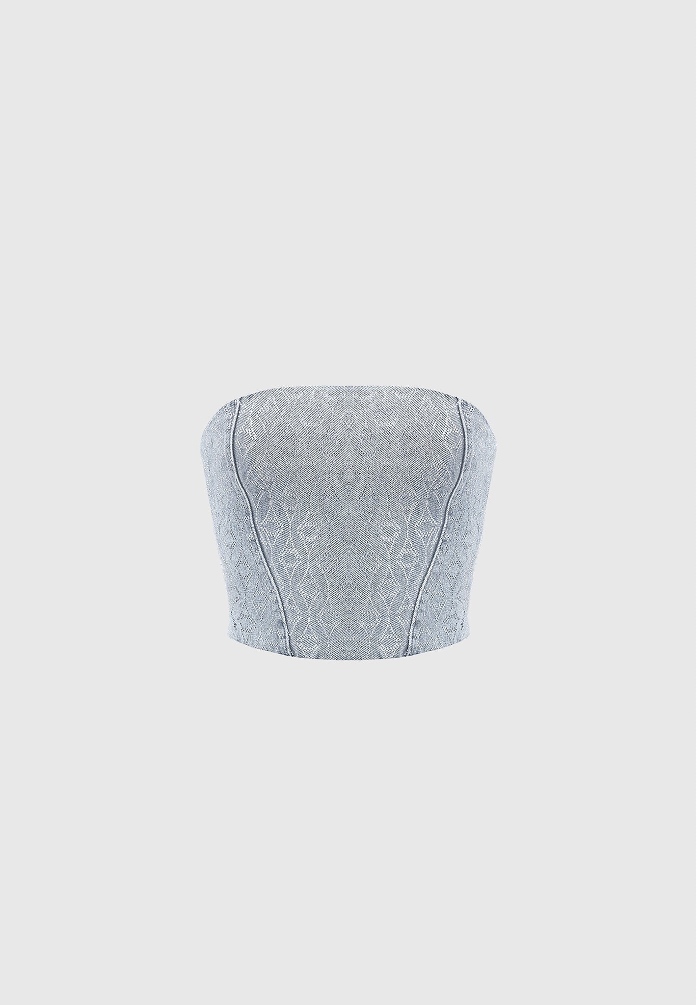 Rhinestone Eiffel Denim Bandeau Corset Top - Mid Blue - Image 4