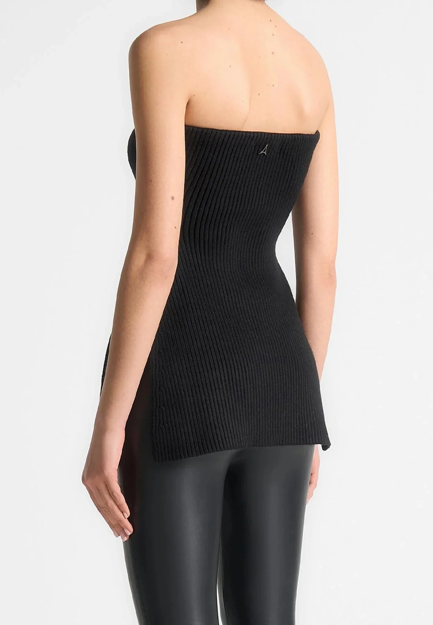Rib Knit Longline Bandeau Top - Black - Image 4
