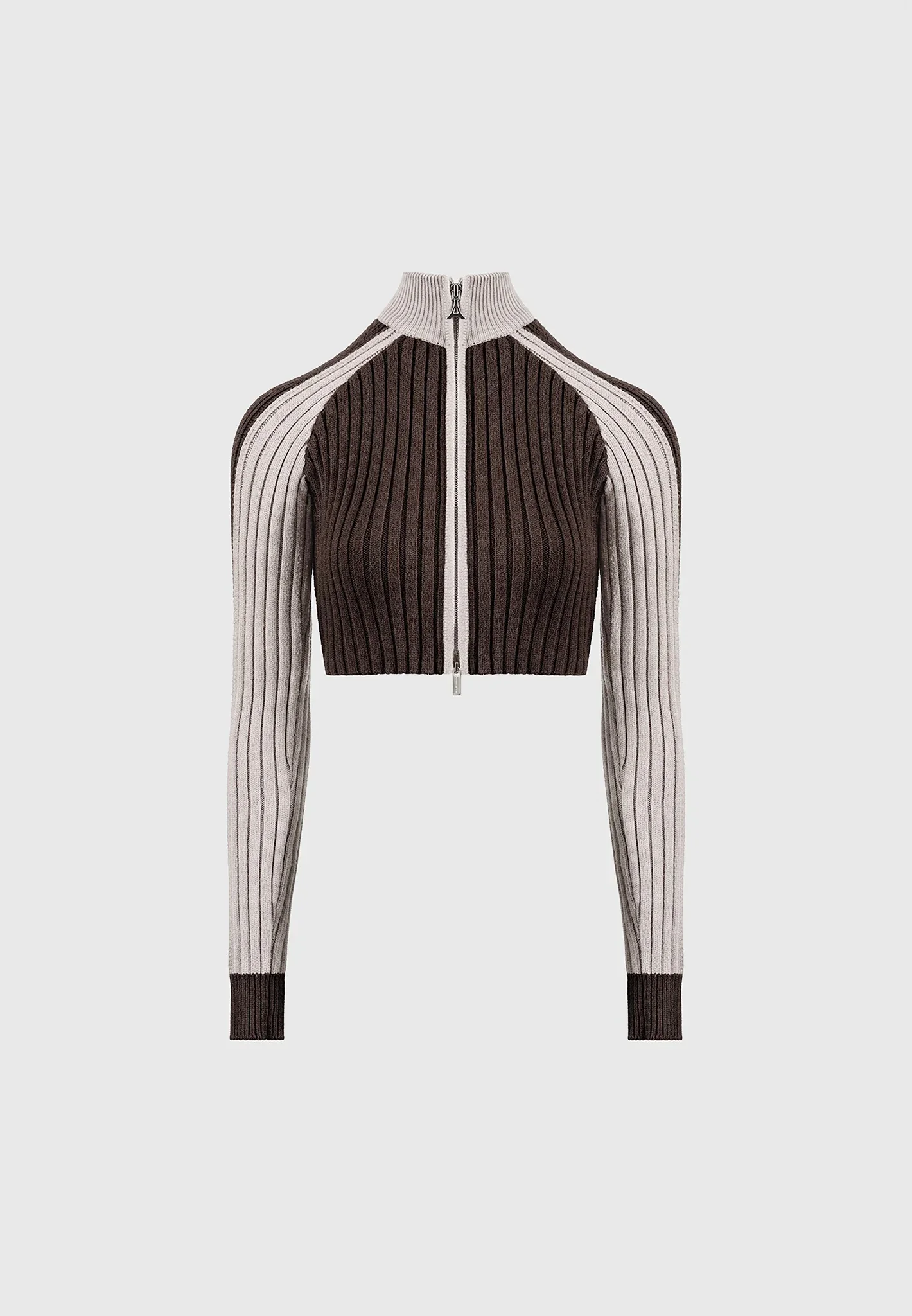 Rib Knit Track Jacket - Brown/Beige - Image 5