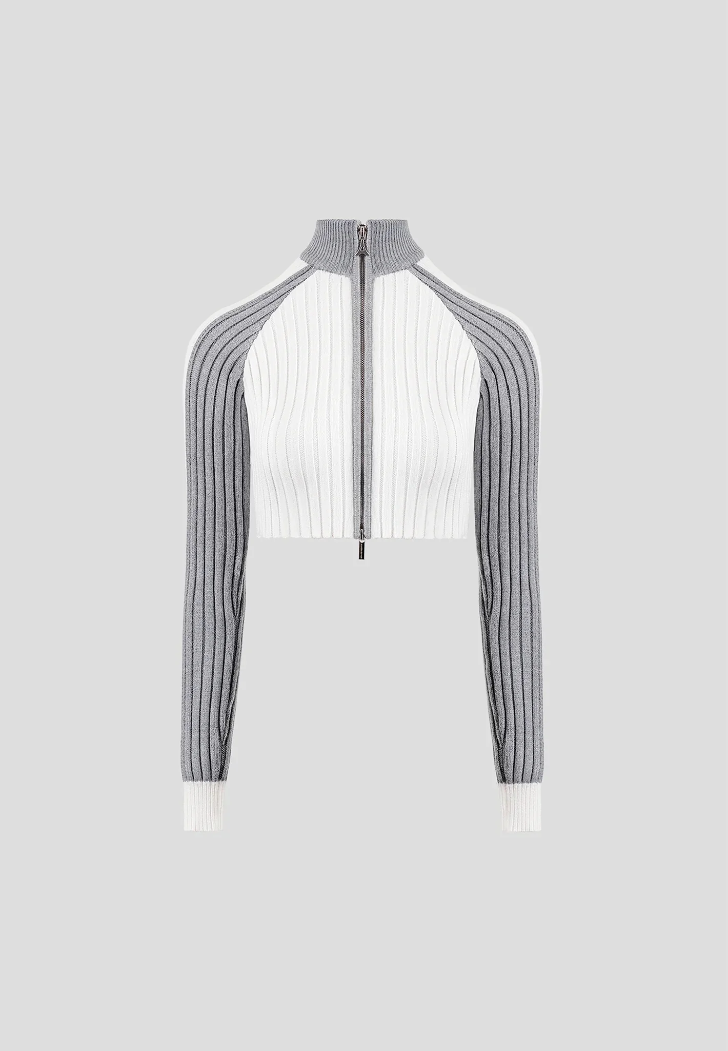 Rib Knit Track Jacket - Off White/Grey - Image 5