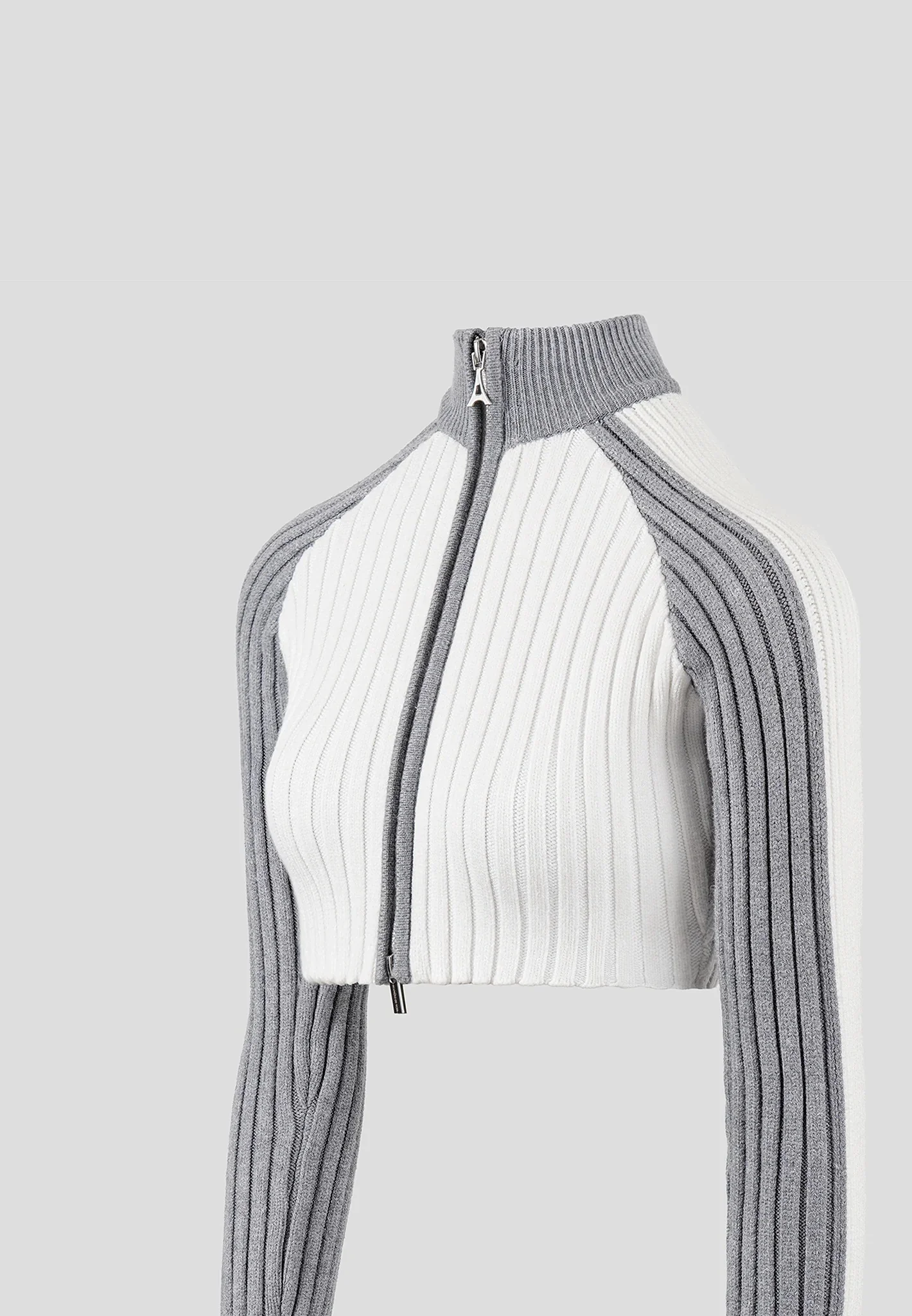 Rib Knit Track Jacket - Off White/Grey - Image 6