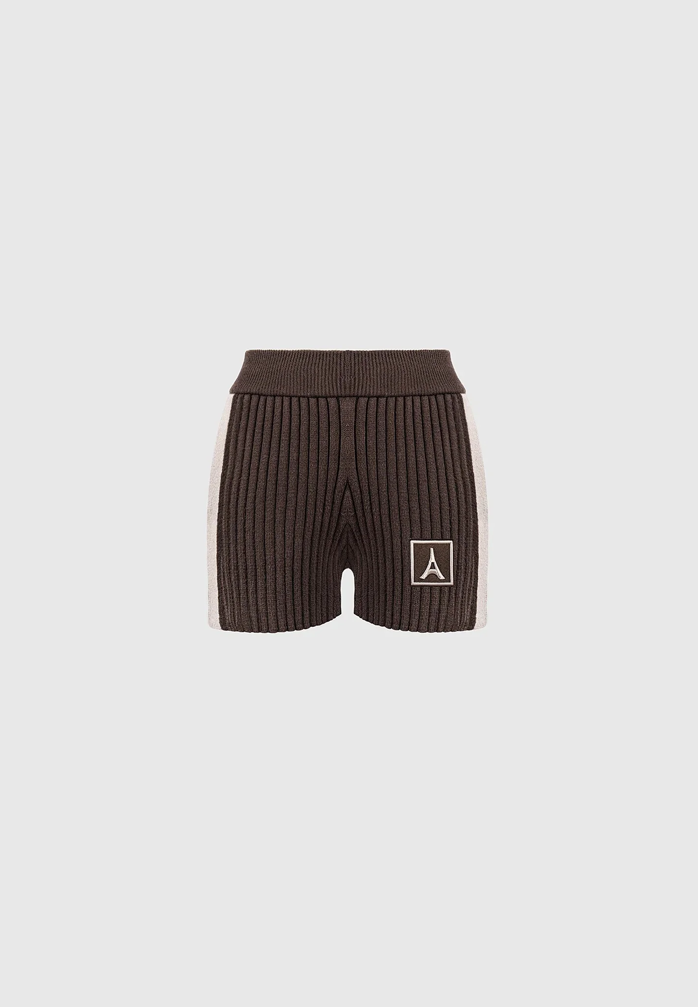 Rib Knit Track Shorts - Brown/Beige - Image 4