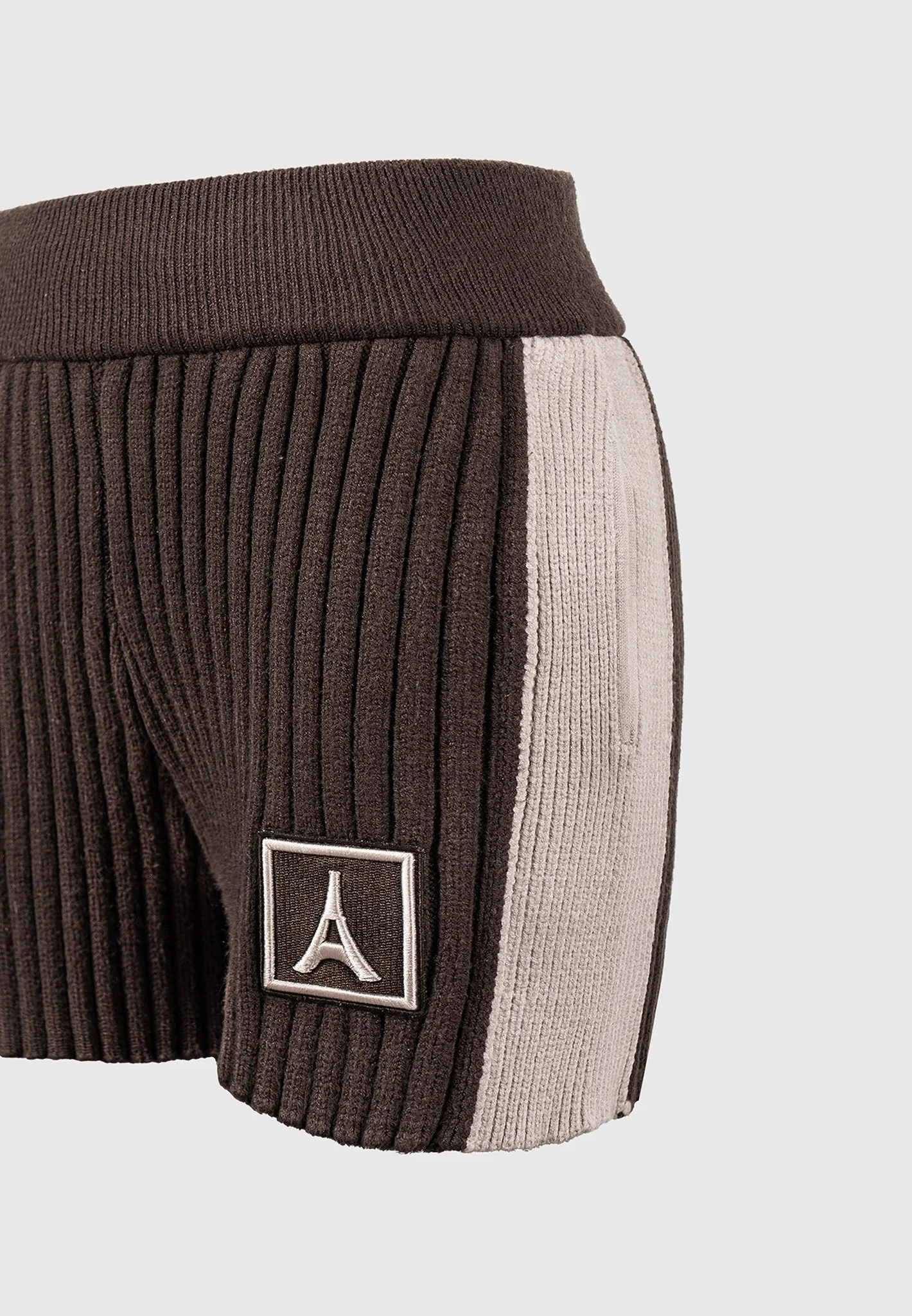 Rib Knit Track Shorts - Brown/Beige - Image 5