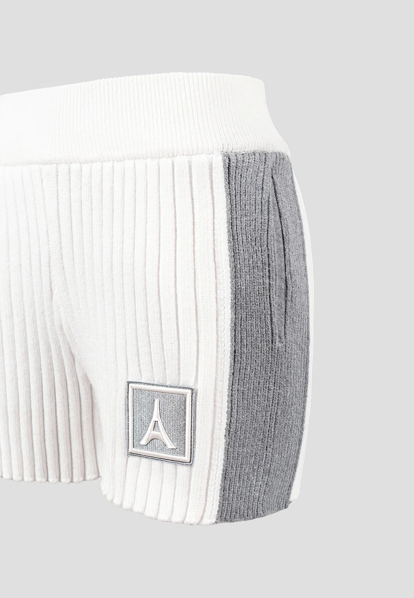 Rib Knit Track Shorts - Off White/Grey - Image 5