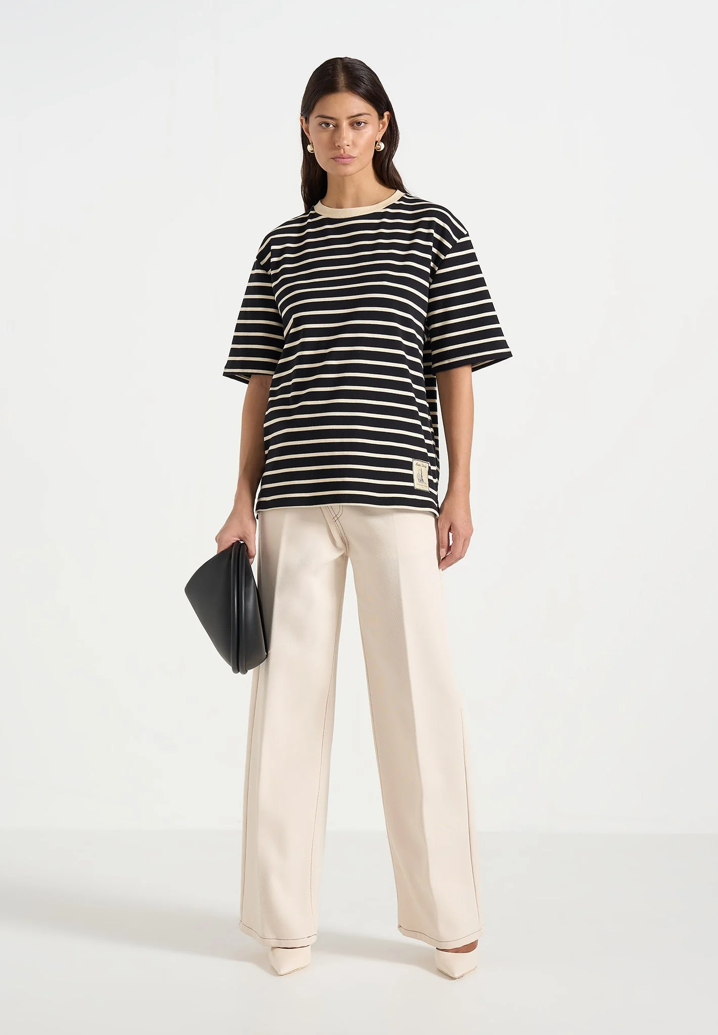 Riley - Unisex Striped Relaxed Fit Cotton T-Shirt - Black/Cream