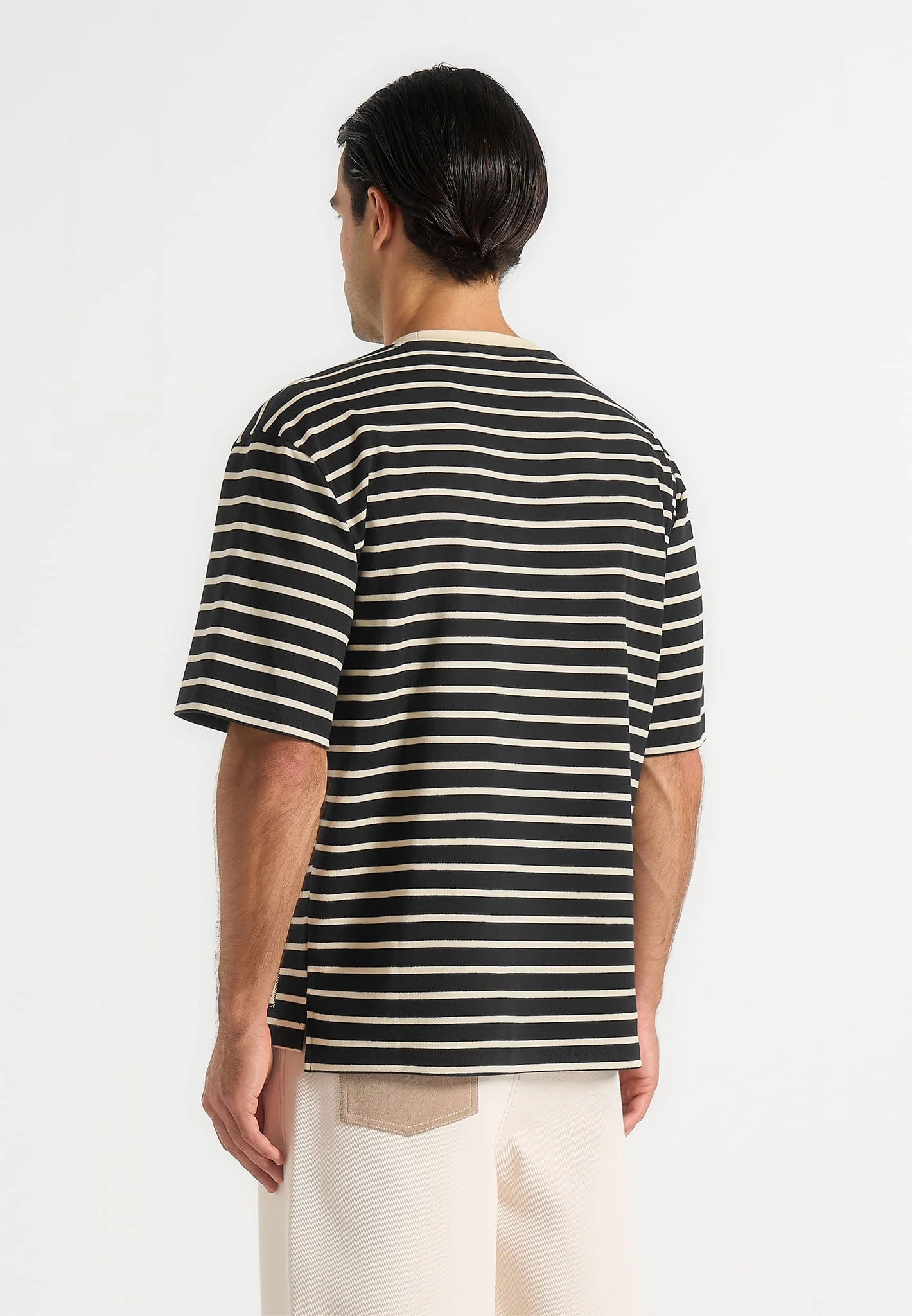Riley - Unisex Striped Relaxed Fit Cotton T-Shirt - Black/Cream - Image 6