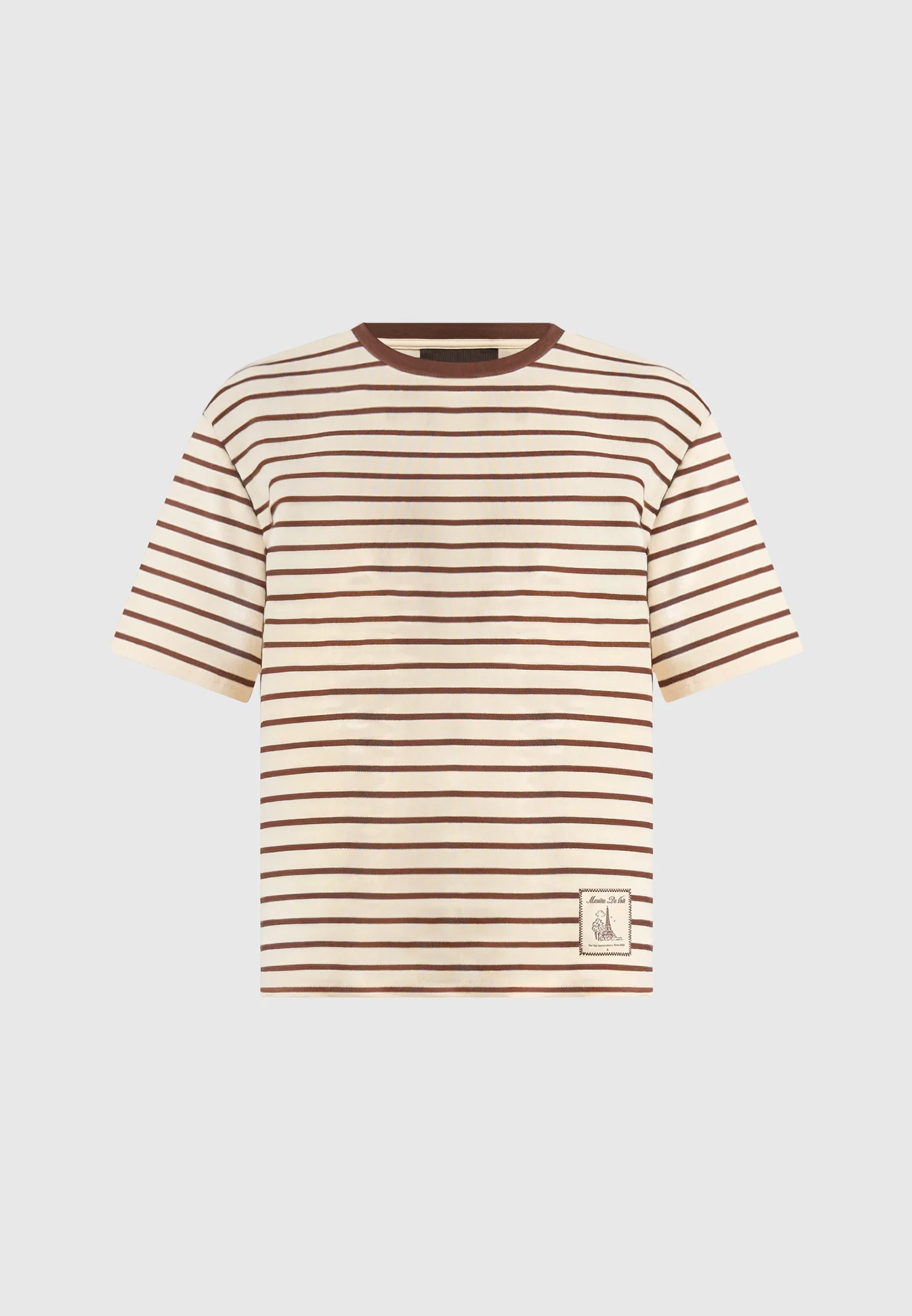 Riley - Unisex Striped Relaxed Fit Cotton T-Shirt - Cream/Brown - Image 8