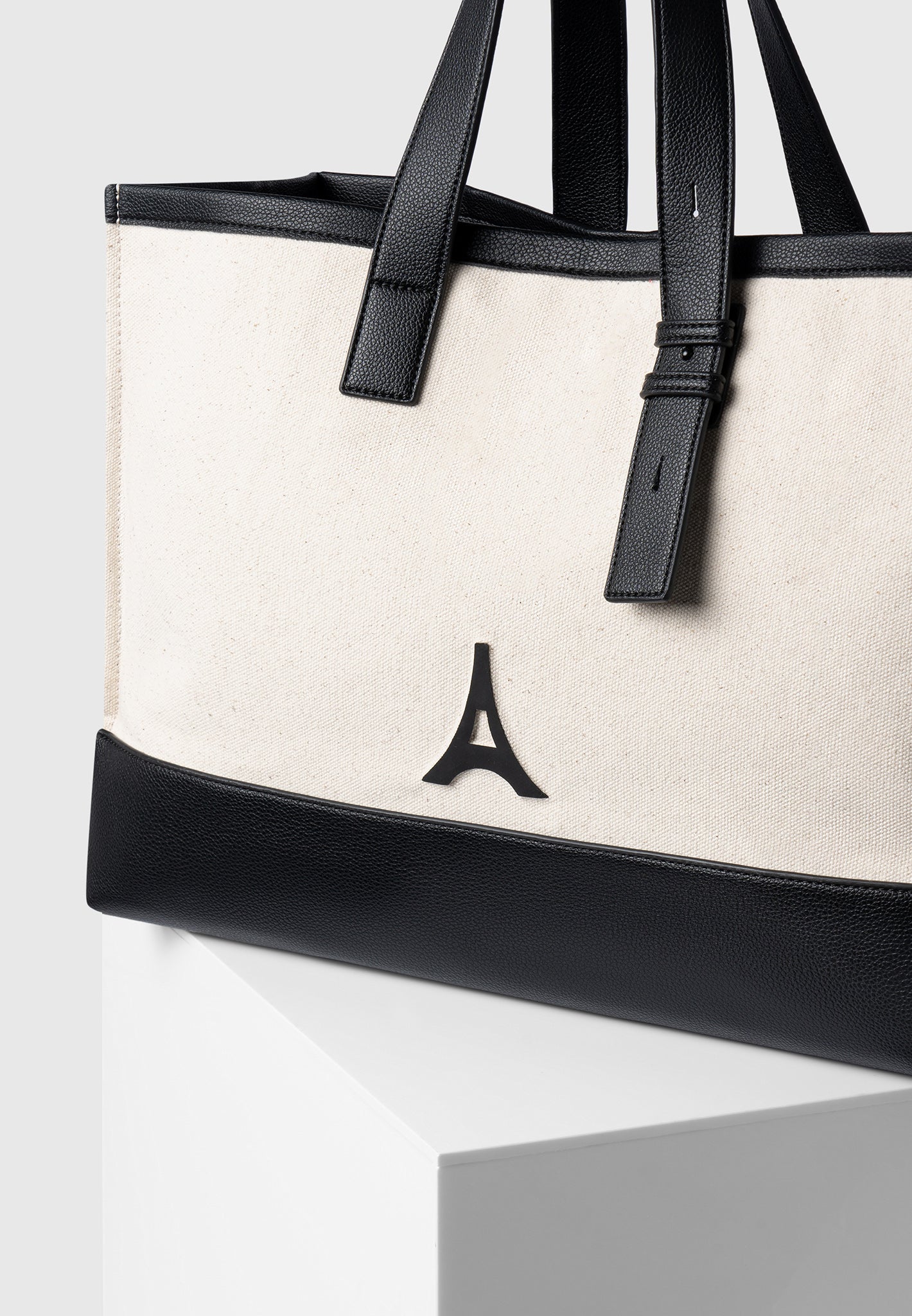 Romane - Eiffel Detail Canvas Tote Bag - Beige/Black - Image 4