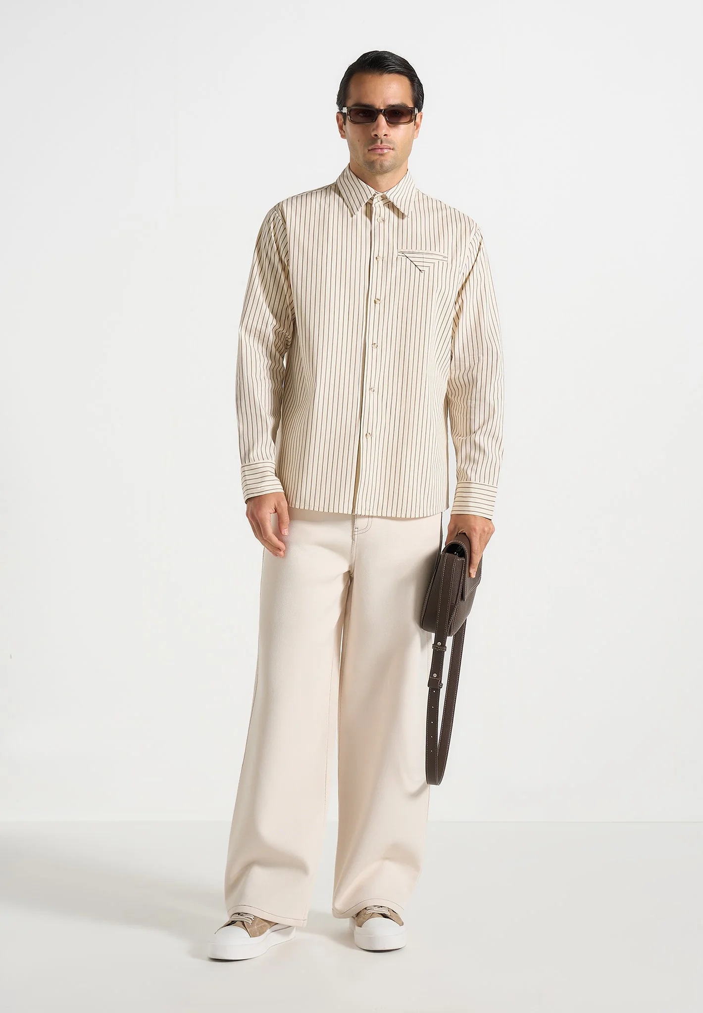 Ronnie - Unisex Pinstripe Long Sleeve Shirt - Beige - Image 2