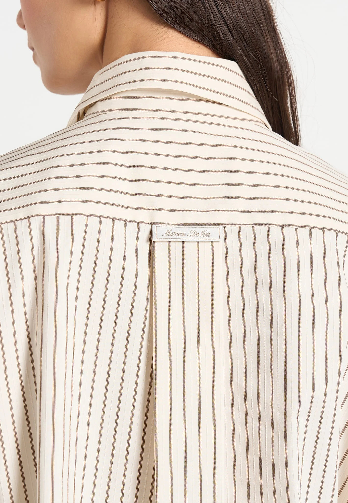 Ronnie - Unisex Pinstripe Long Sleeve Shirt - Beige - Image 3