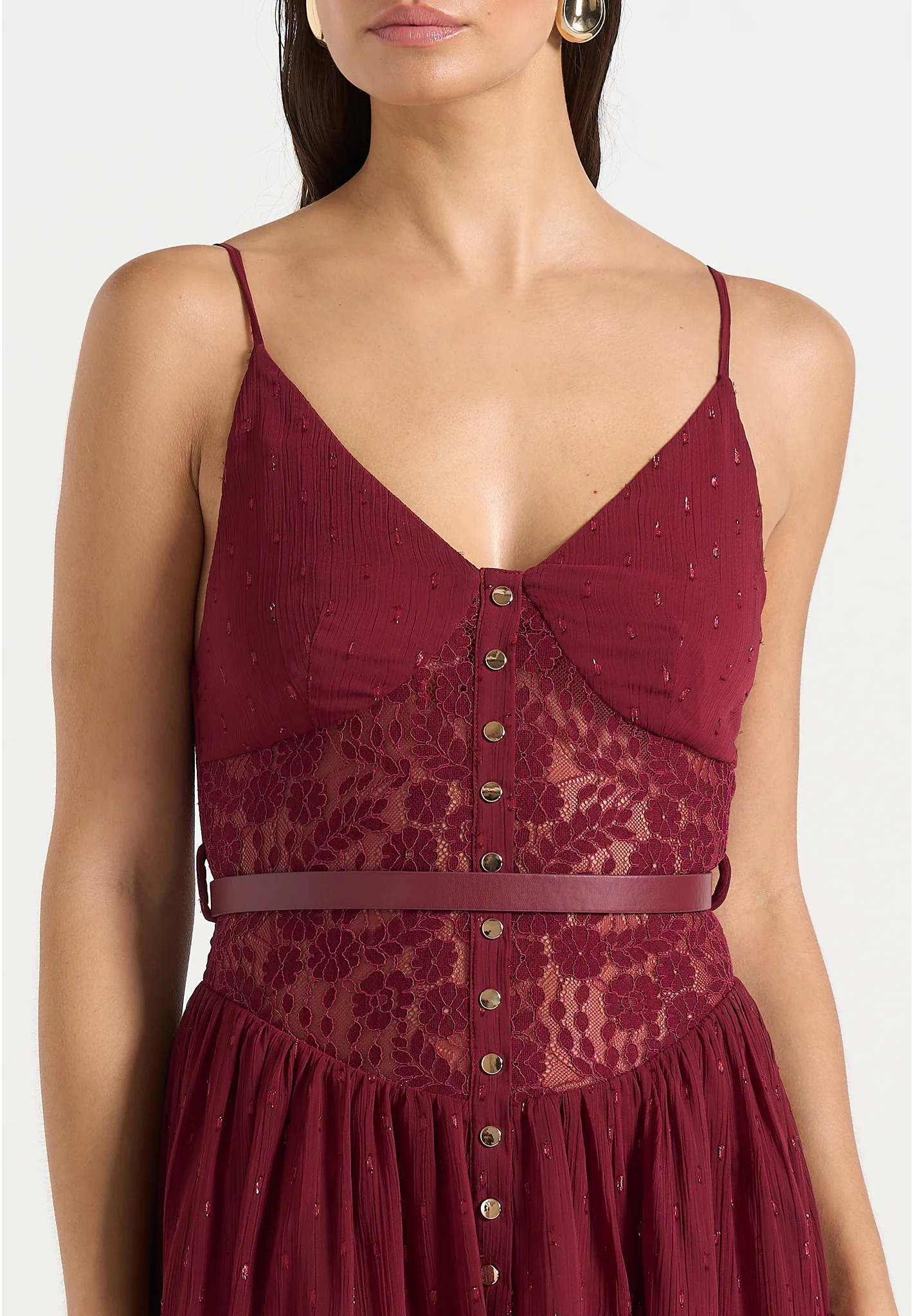 Rosie - Lace Corset Maxi Dress - Wine Red - Image 2