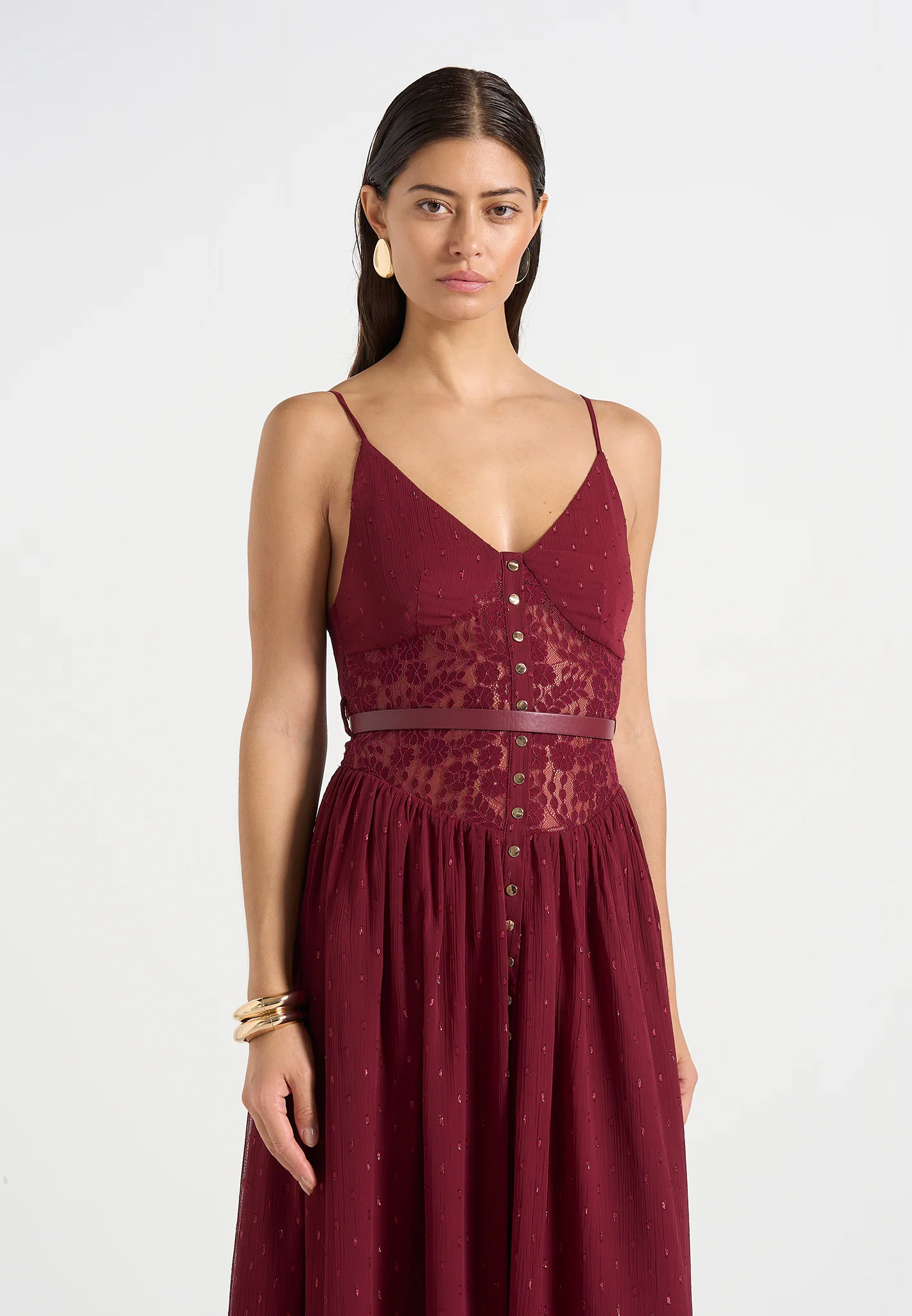 Rosie - Lace Corset Maxi Dress - Wine Red - Image 4