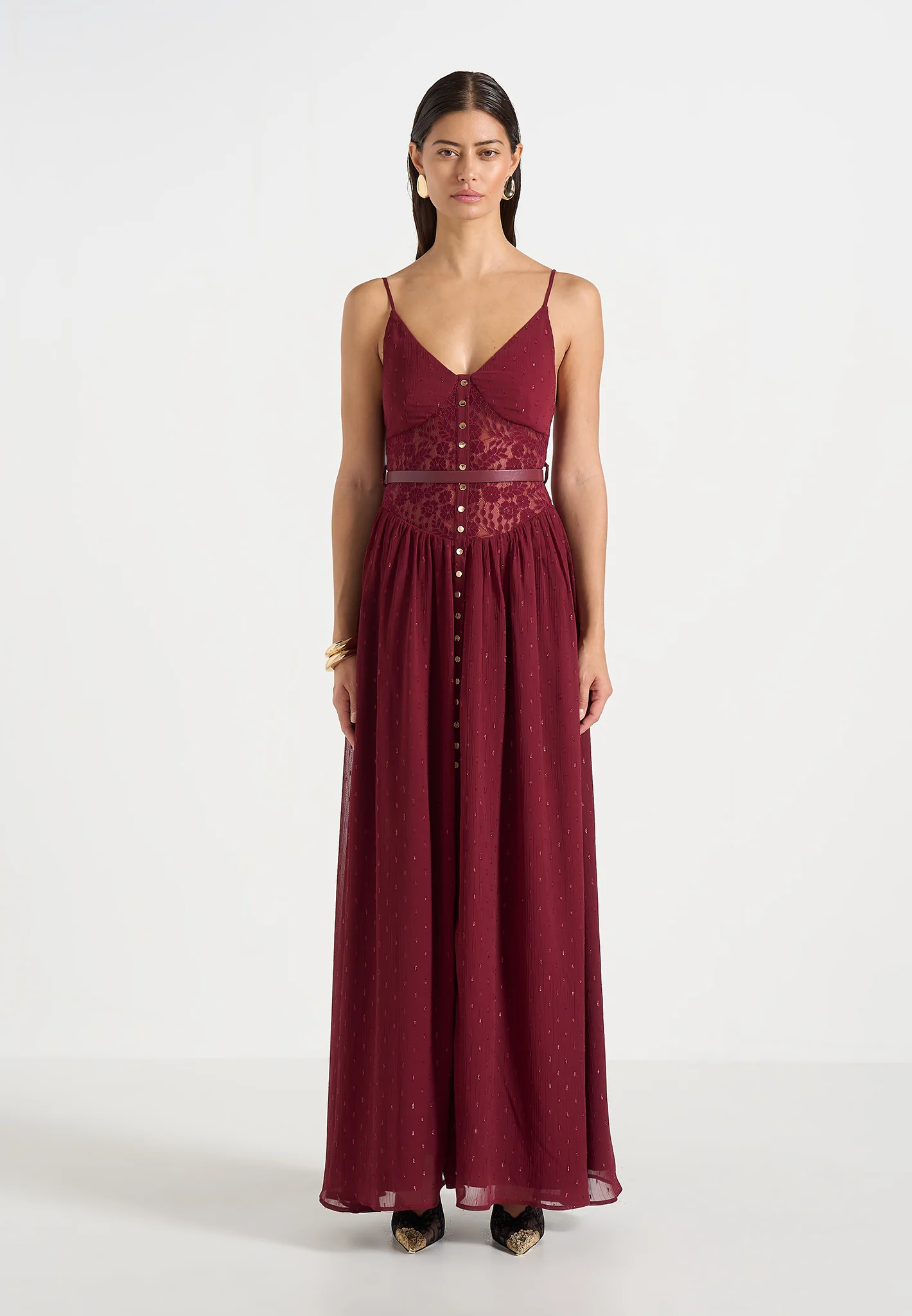 Rosie - Lace Corset Maxi Dress - Wine Red - Image 5