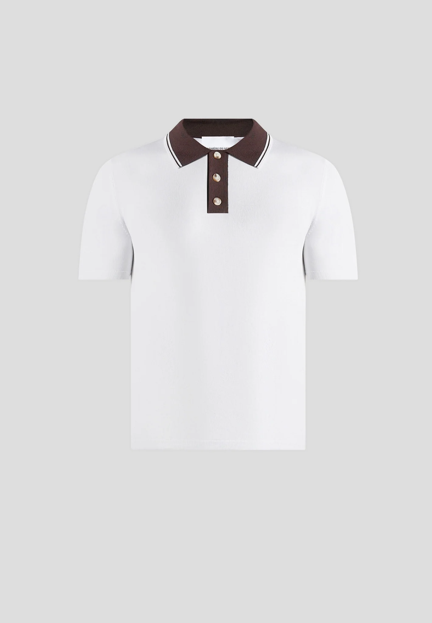 Roux - Contrast Detail Luxe Knit Polo Shirt - White - Image 5