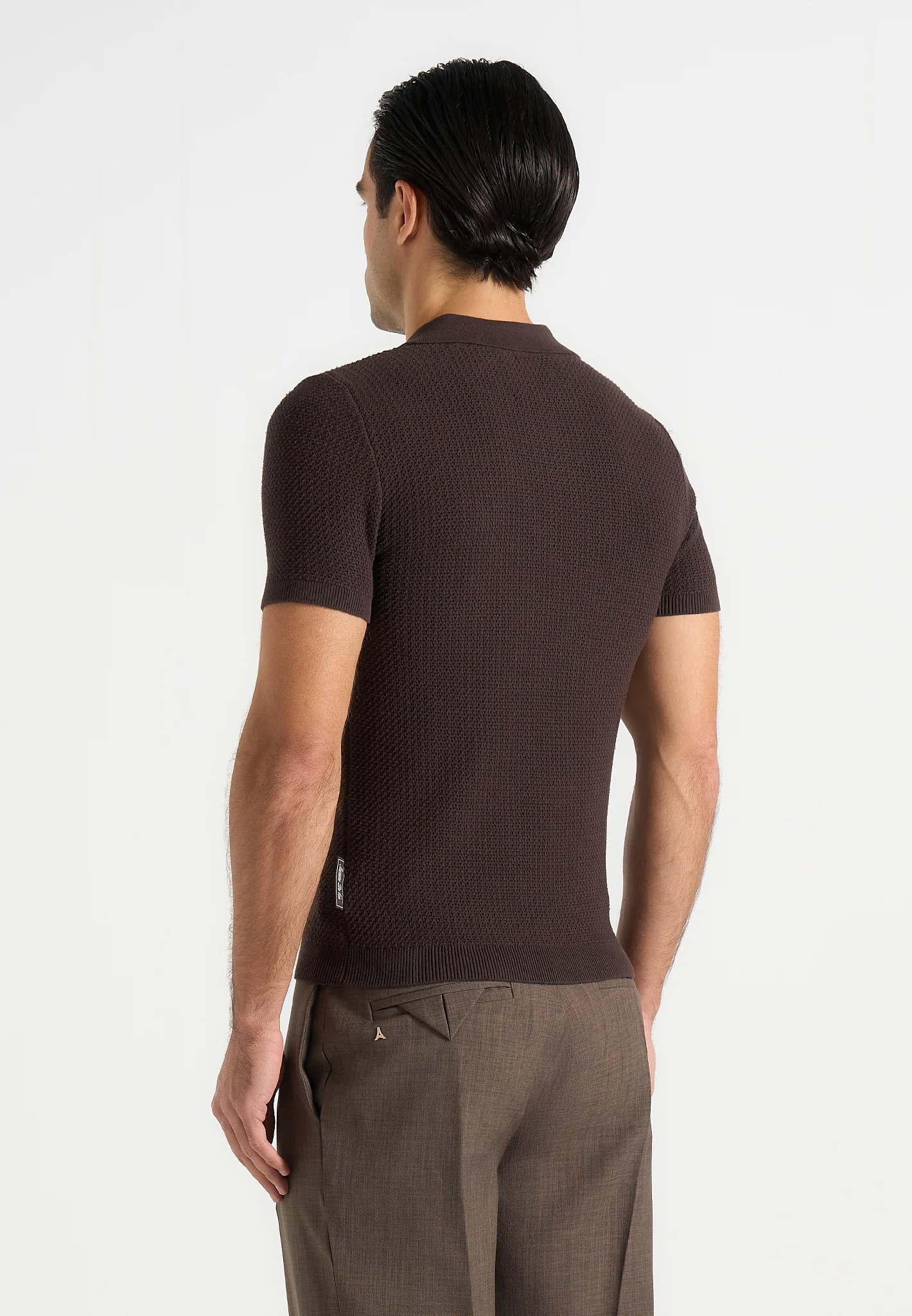 Rowen - Textured Knit Revere Polo Shirt - Brown - Image 5