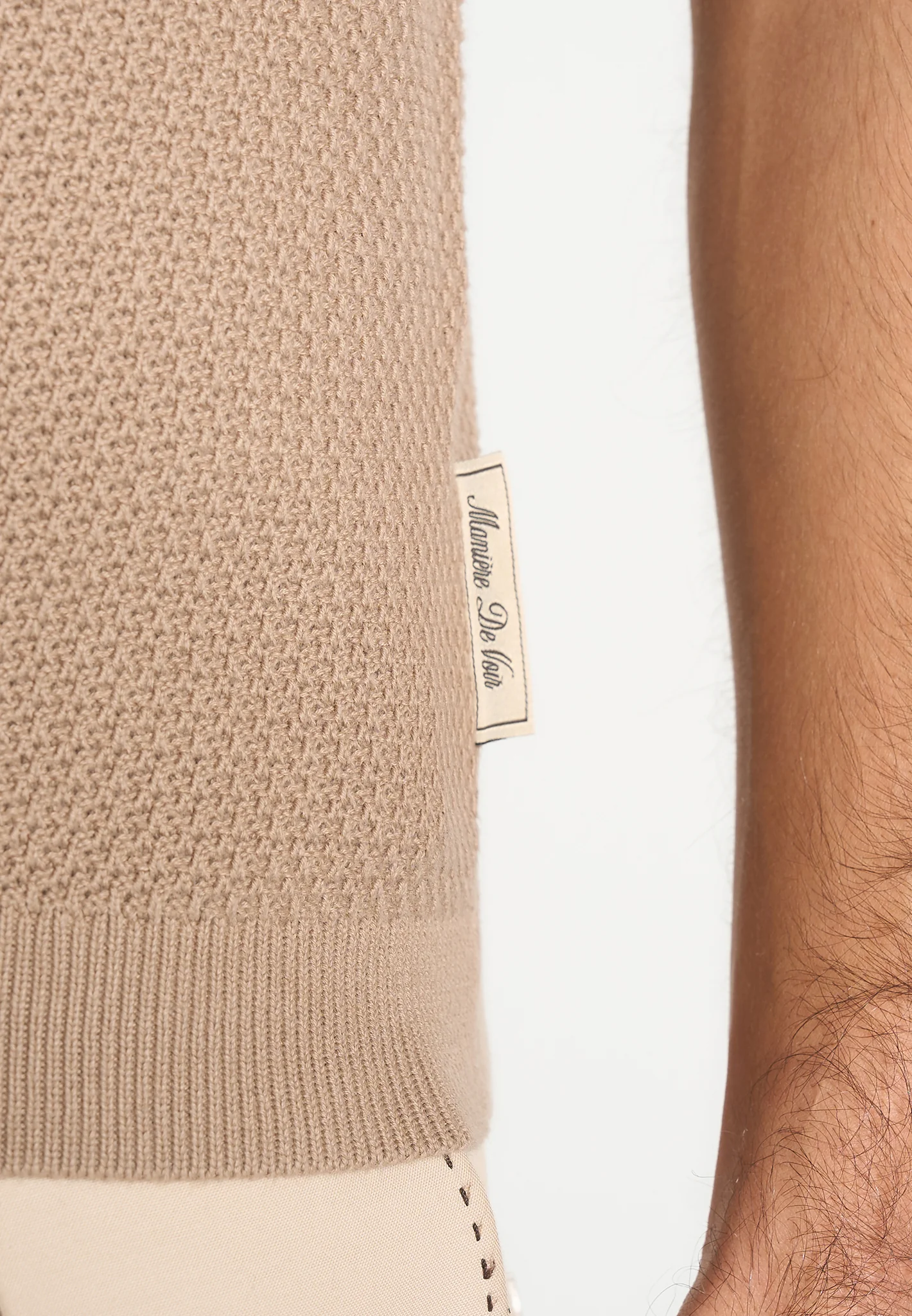 Rowen - Textured Knit Revere Polo Shirt - Taupe - Image 5