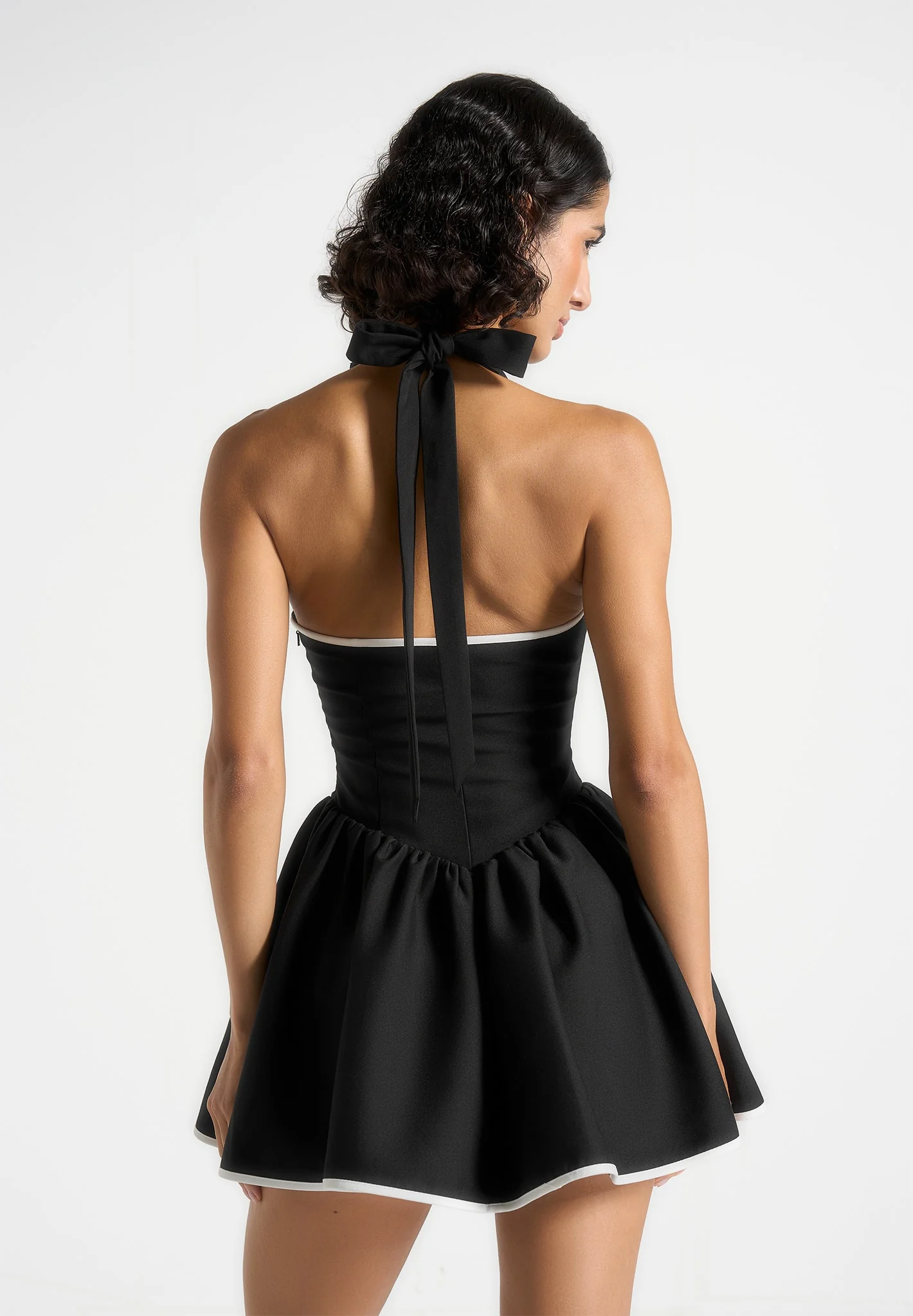 Roxana - Halter Neck Belted Mini Dress - Black - Image 4