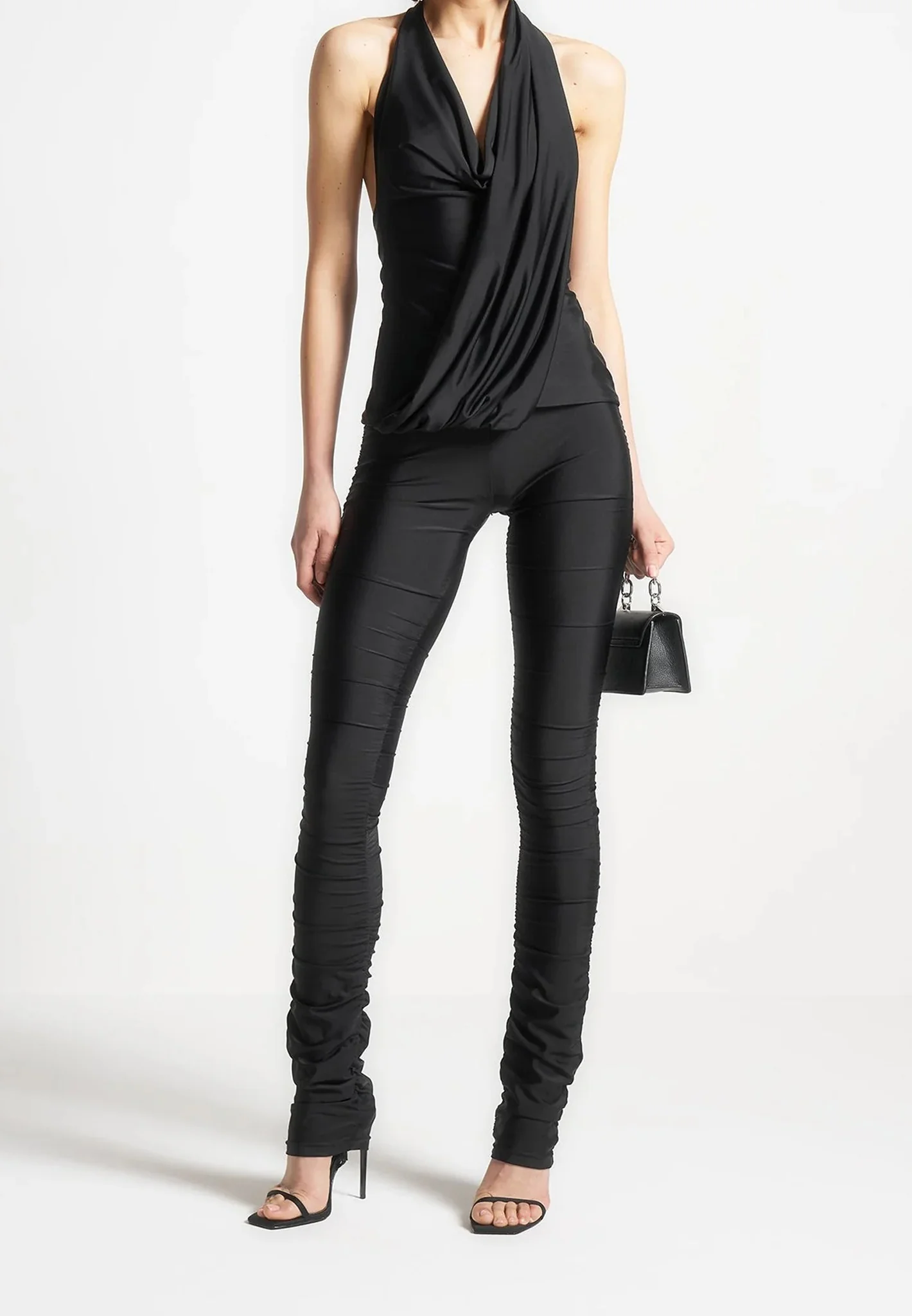 Ruched Fit and Flare Leggings - Black