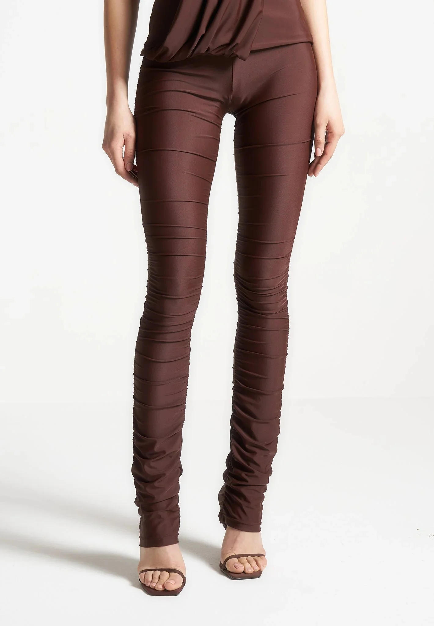 Ruched Fit and Flare Leggings - Brown - Image 2