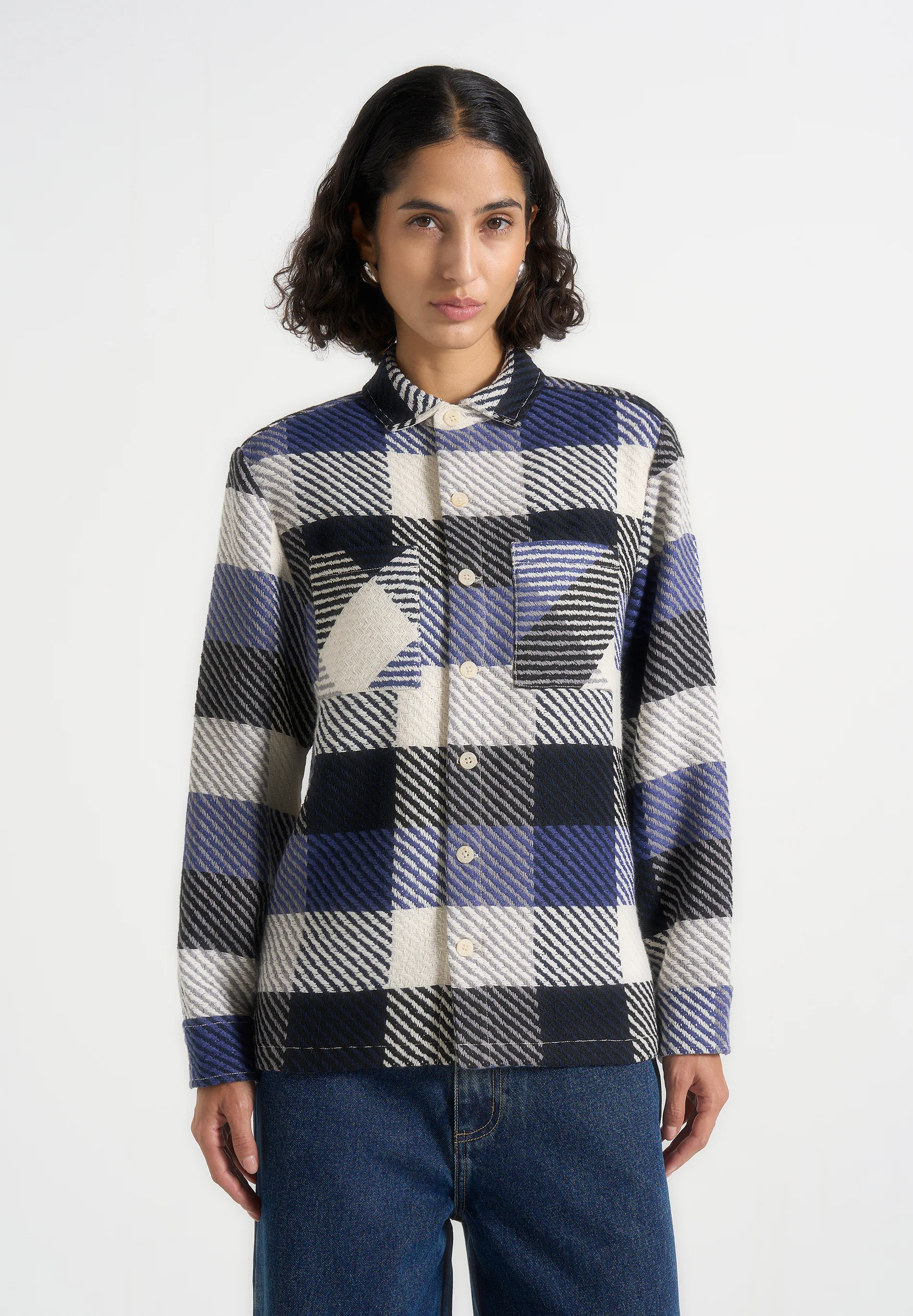 Rune - Unisex Check Overshirt - Navy - Image 3