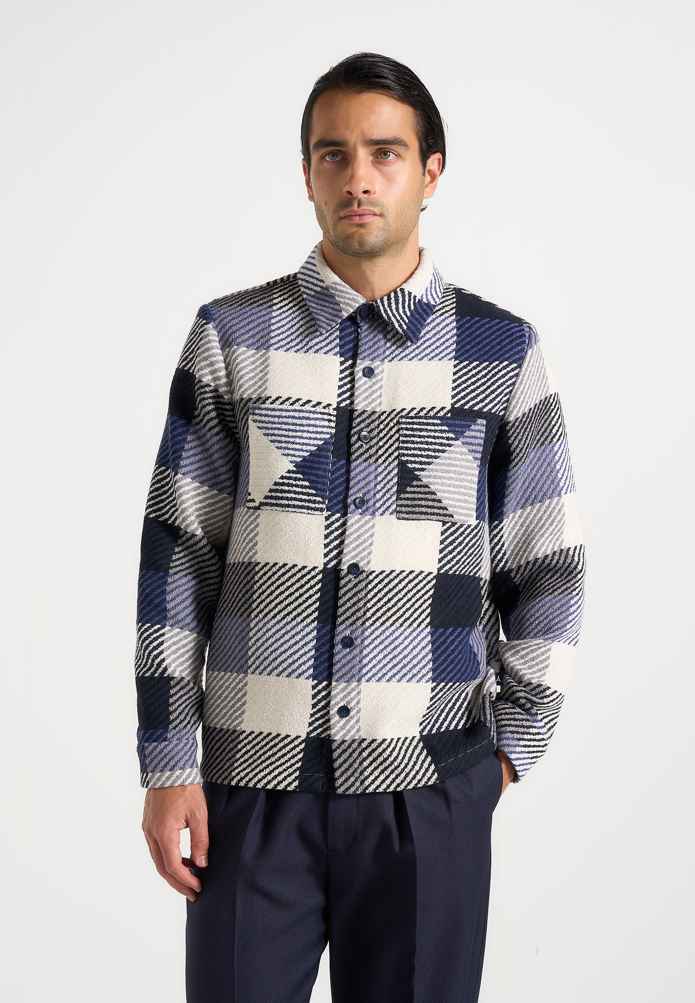 Rune - Unisex Check Overshirt - Navy - Image 4