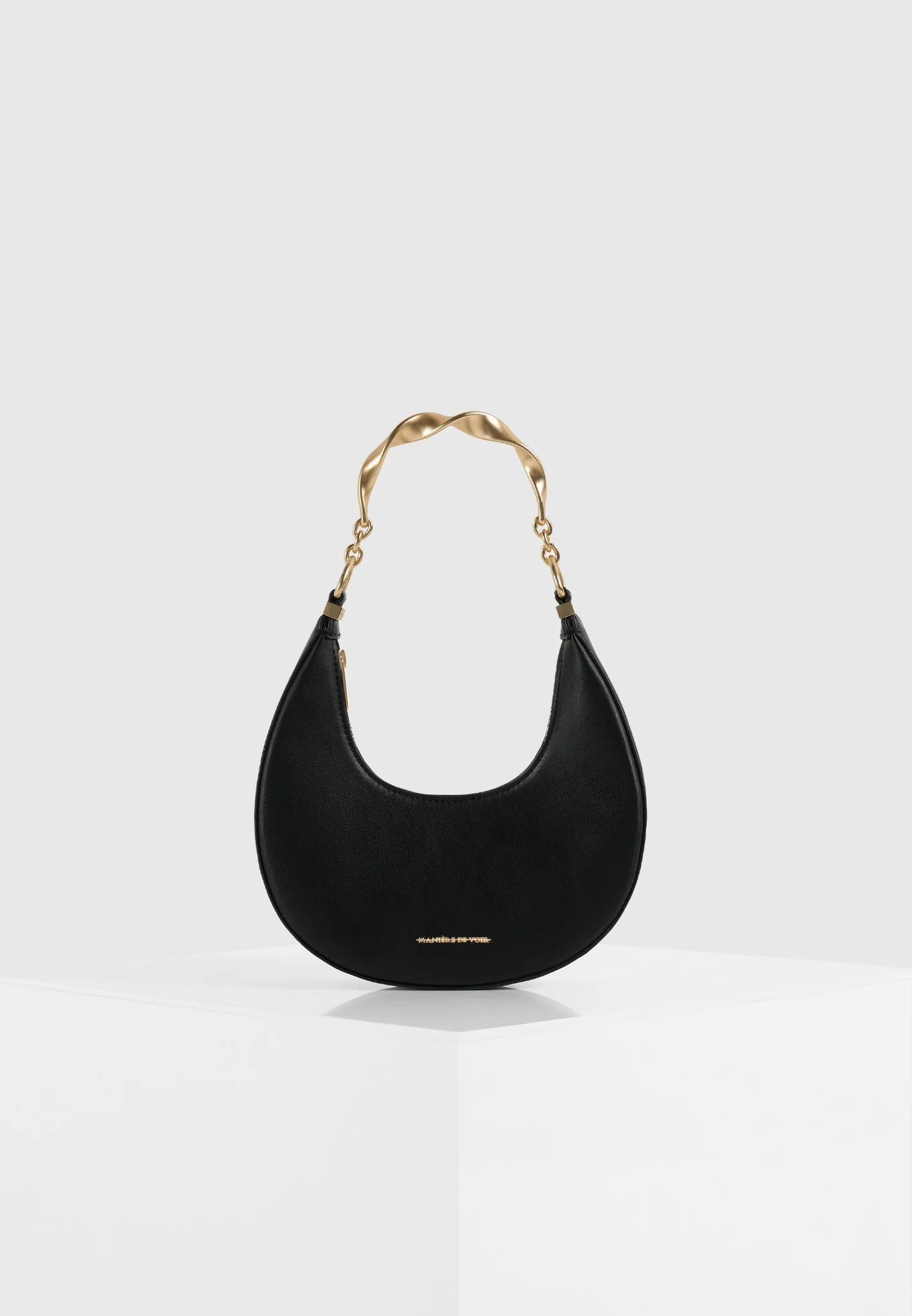 Sadie - Sculpted Leather Crescent Bag - Black