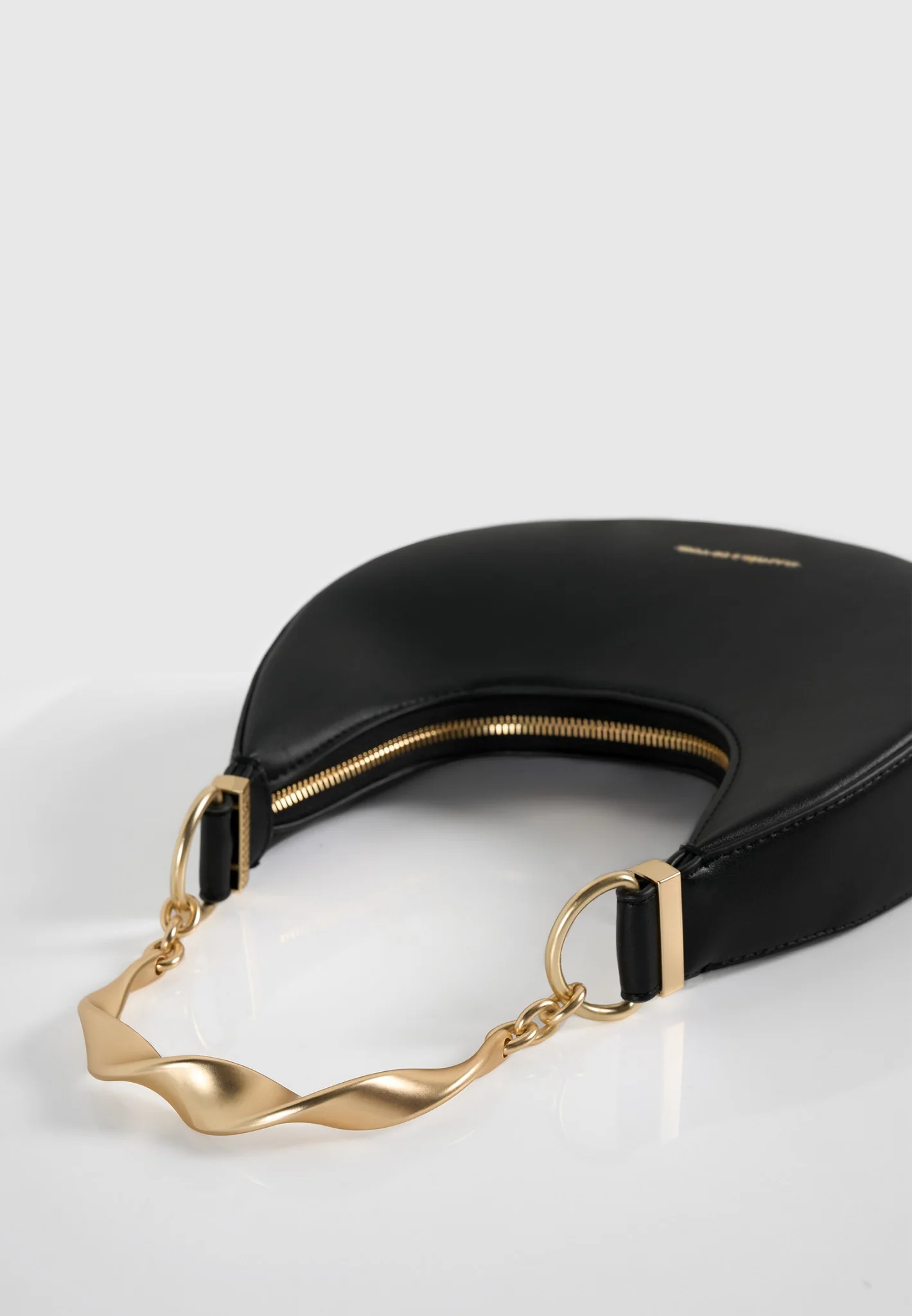 Sadie - Sculpted Leather Crescent Bag - Black - Image 3