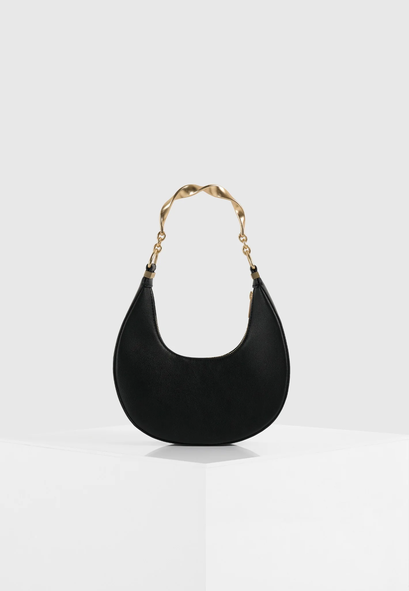 Sadie - Sculpted Leather Crescent Bag - Black - Image 5