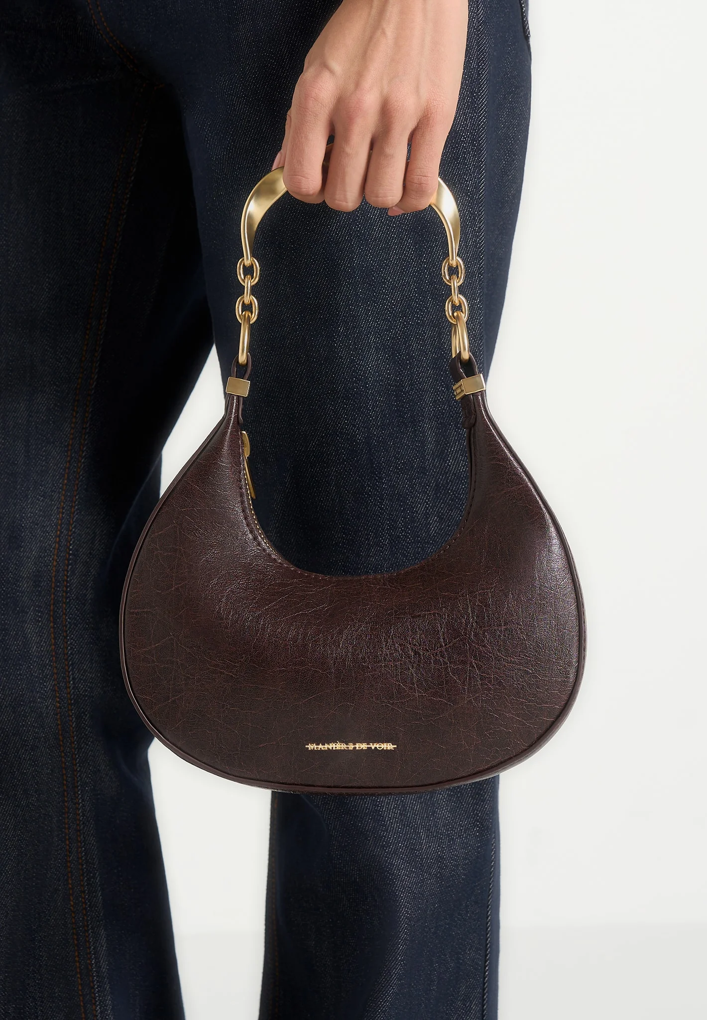 Sadie - Sculpted Leather Crescent Bag - Brown - Image 2