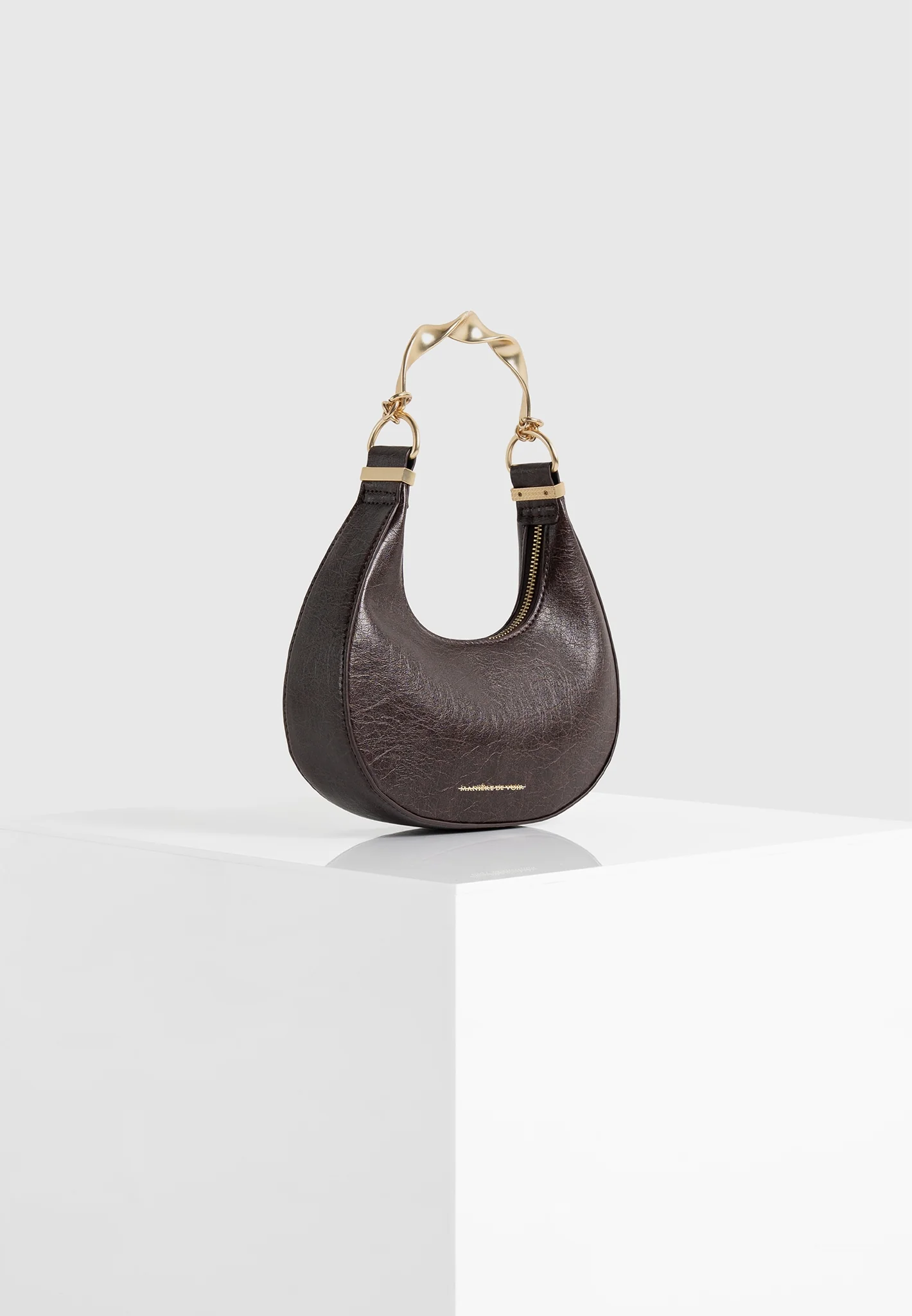 Sadie - Sculpted Leather Crescent Bag - Brown - Image 5