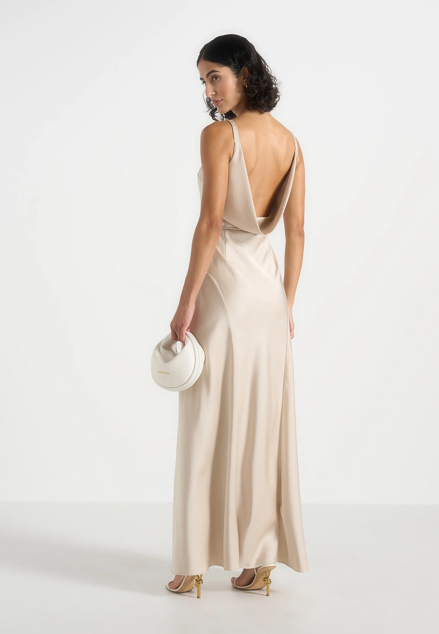 Saffron - Satin Belted Maxi Dress - Champagne - Image 2