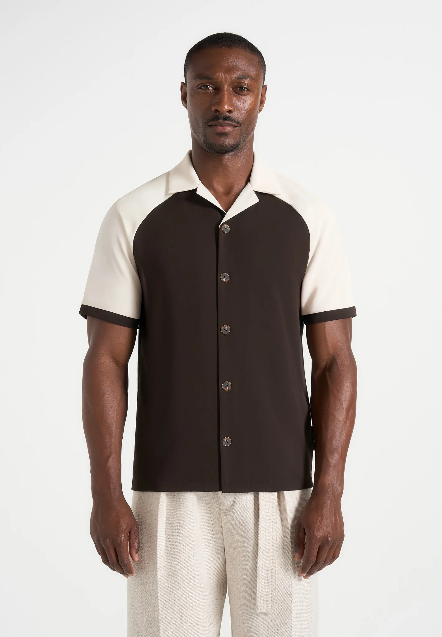 Salim - Contrast Raglan Shirt - Brown/Cream - Image 2